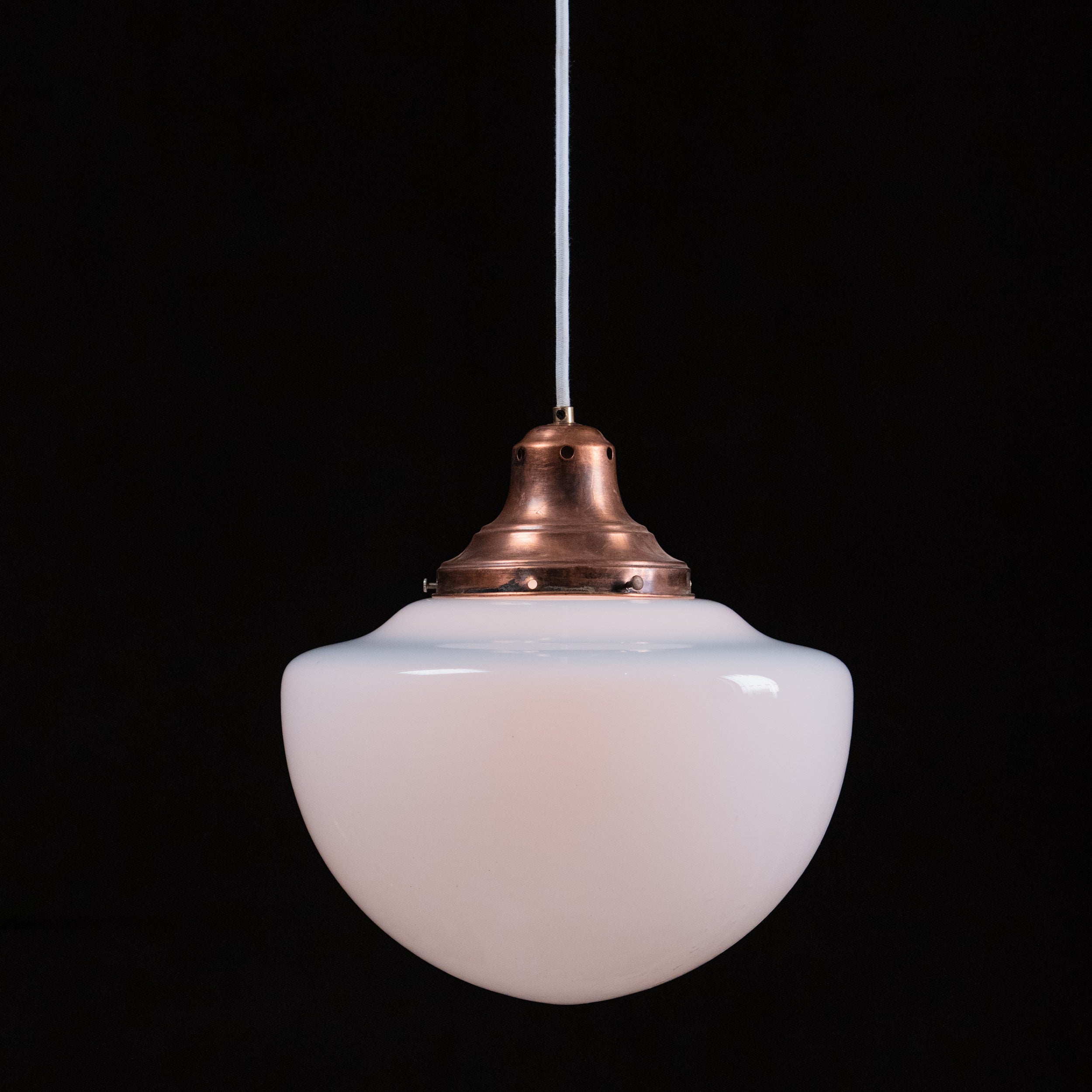 1920 Single Large Copper and Milk Glass Pendant Light
