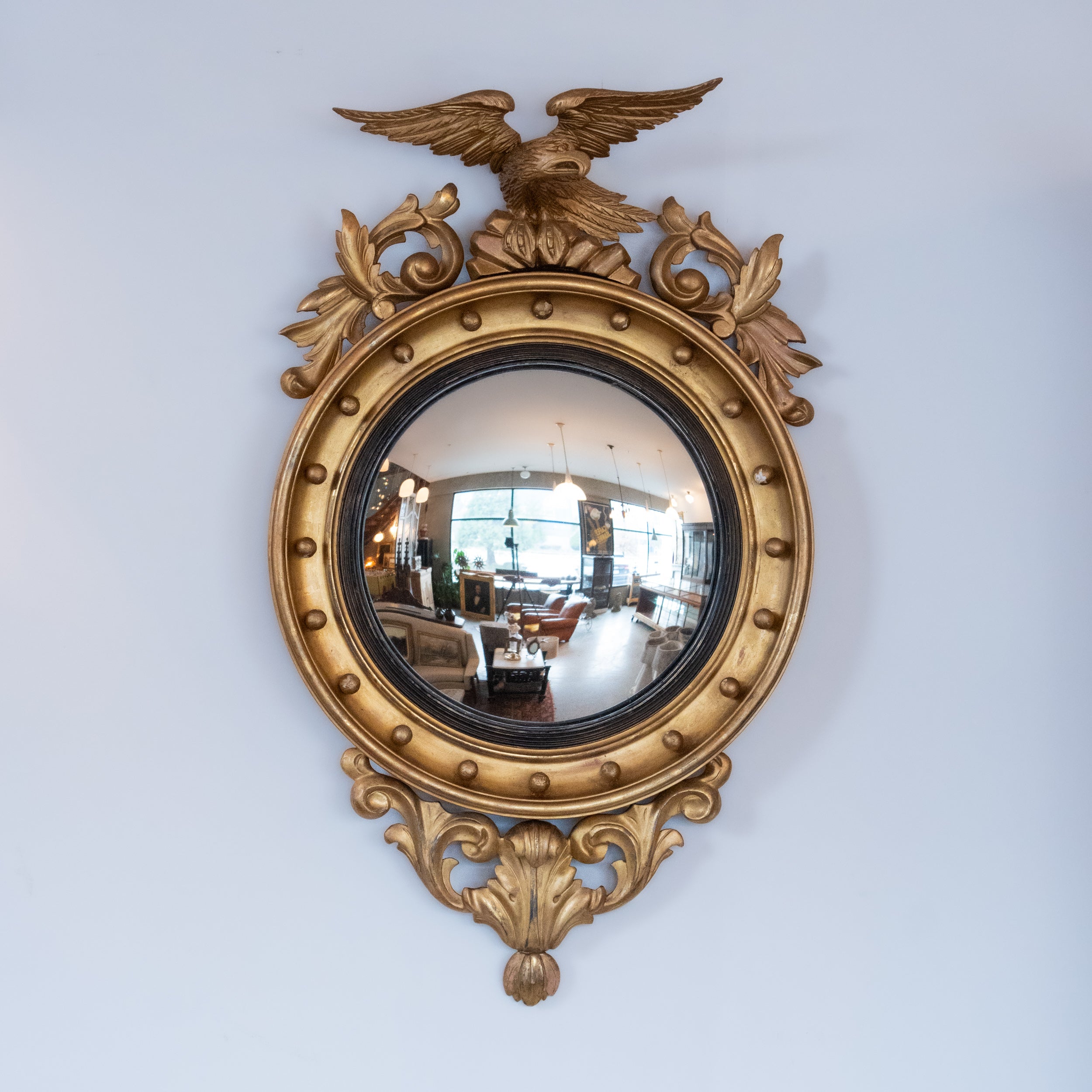 English Regency Revival Giltwood Convex Eagle Mirror c.1920 | Bullseye Wall Mirror