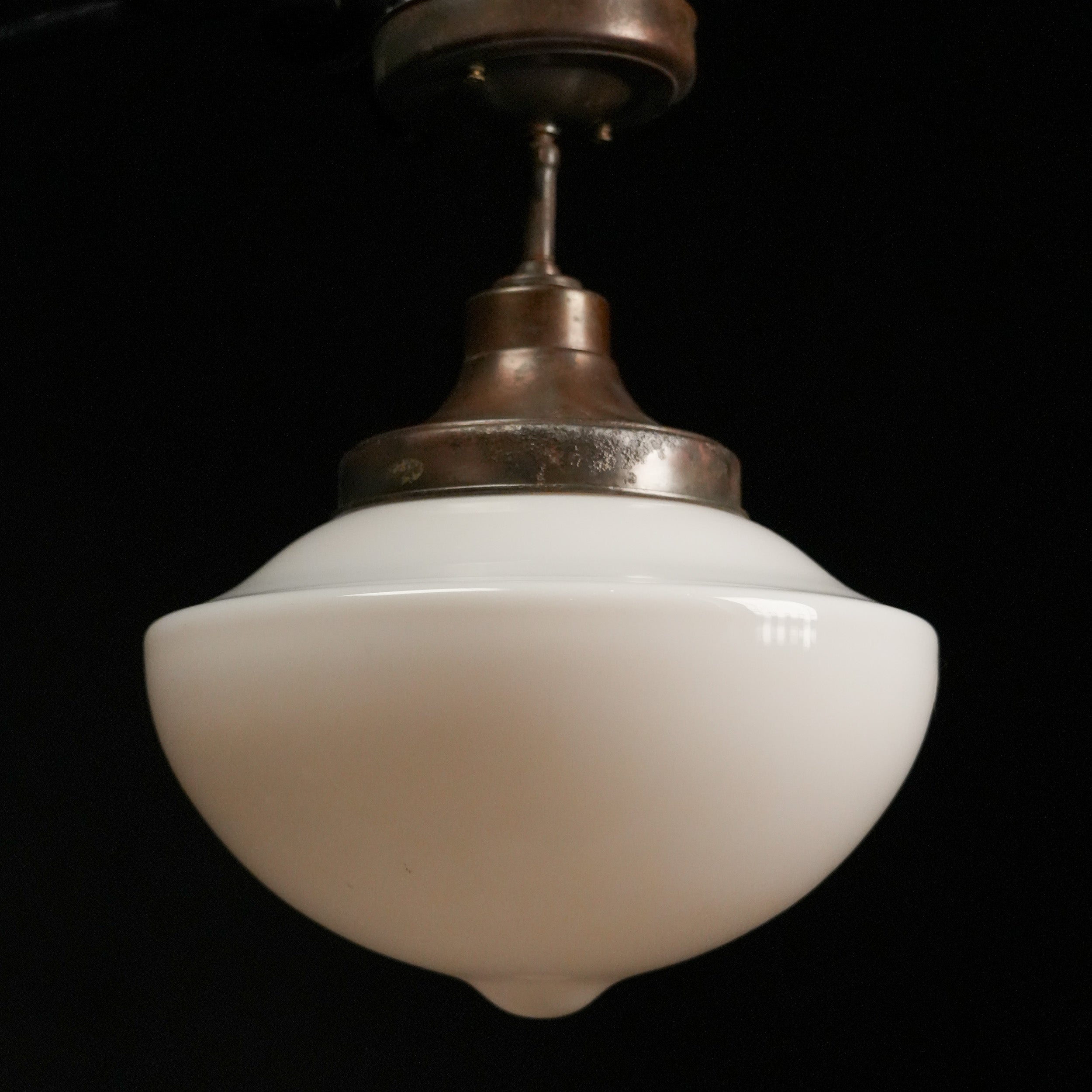 1920 Copper Flushount Light With Milk Glass Shade
