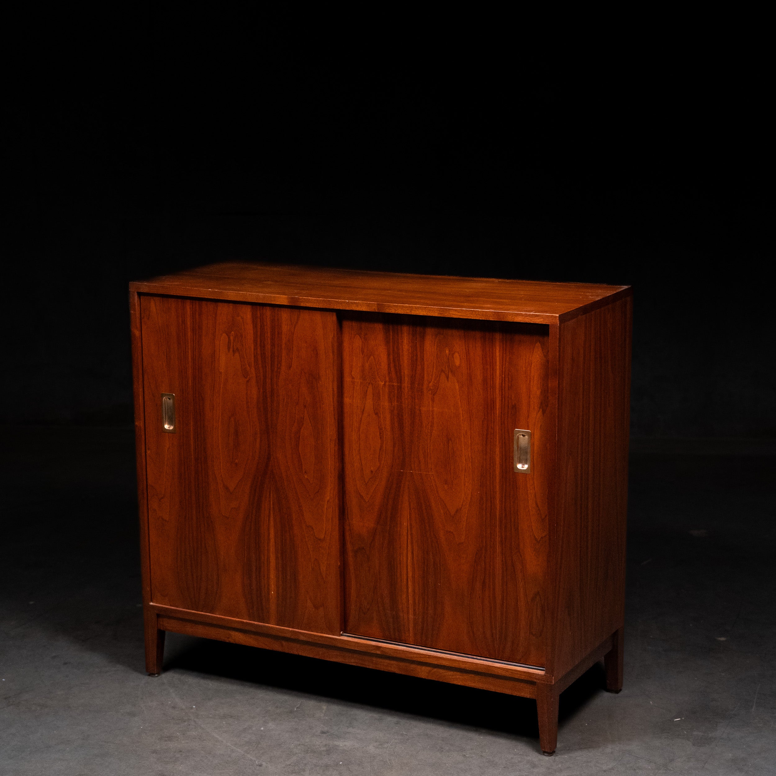 Mid Century Modern Teak Sliding Door Cabinet – Danish Modern Record & Folio Storage Credenza