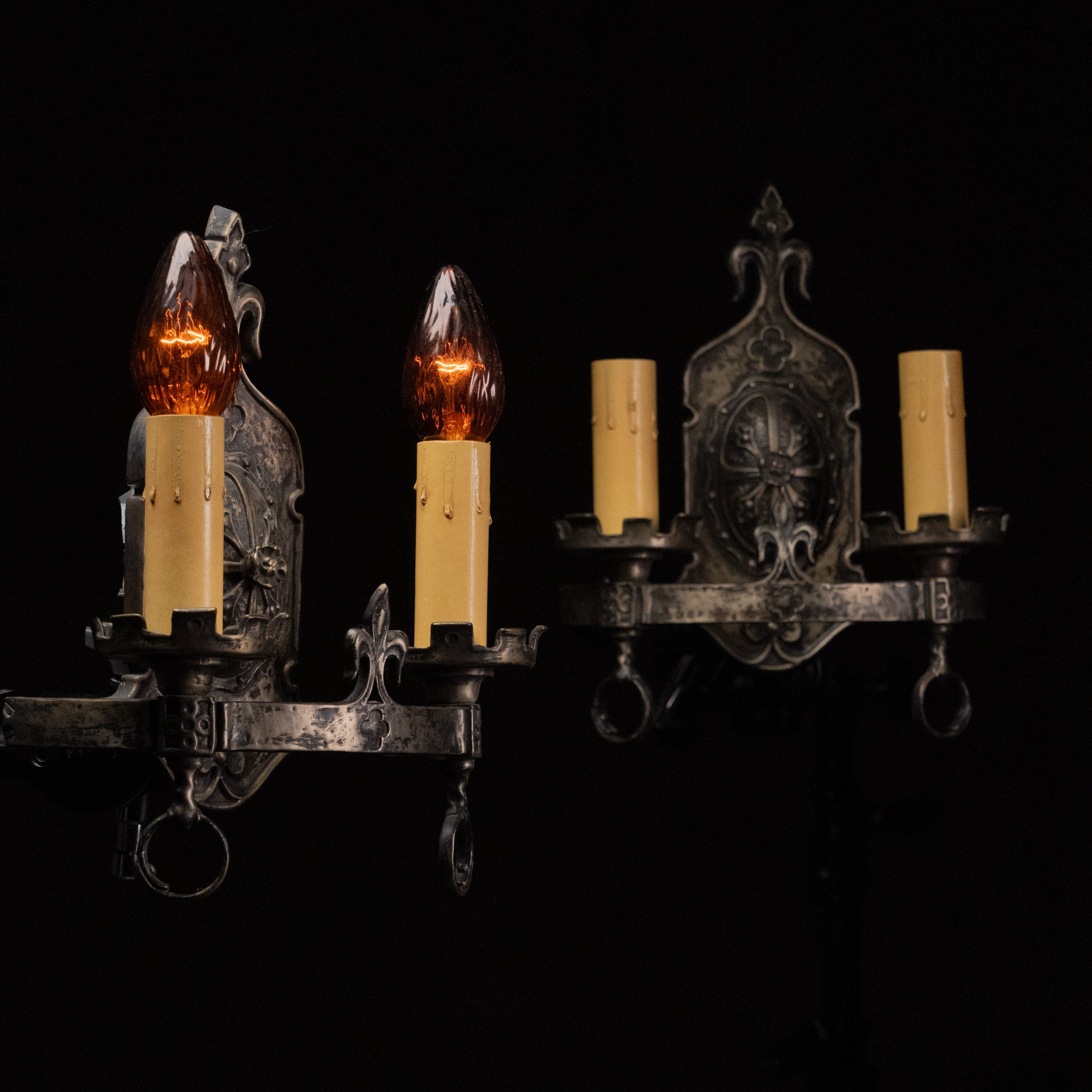 1920 Gothic Revival / Tudor Iron Sconce Lights