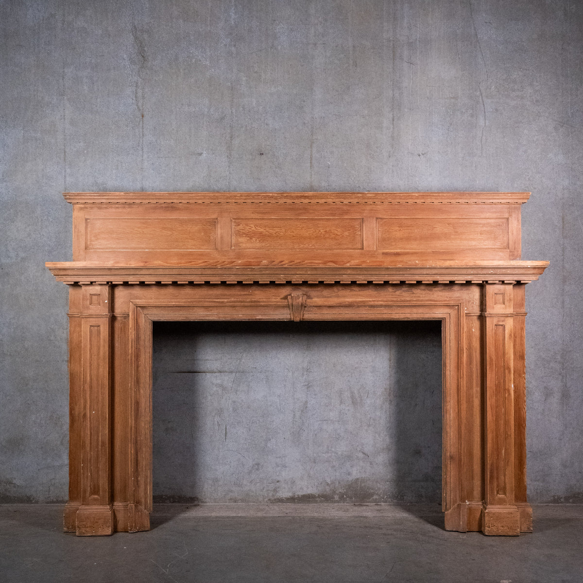  Large antique Douglas fir fireplace mantel with paneled overmantel circa 1910 | Scott Landon Antiques and Interiors.