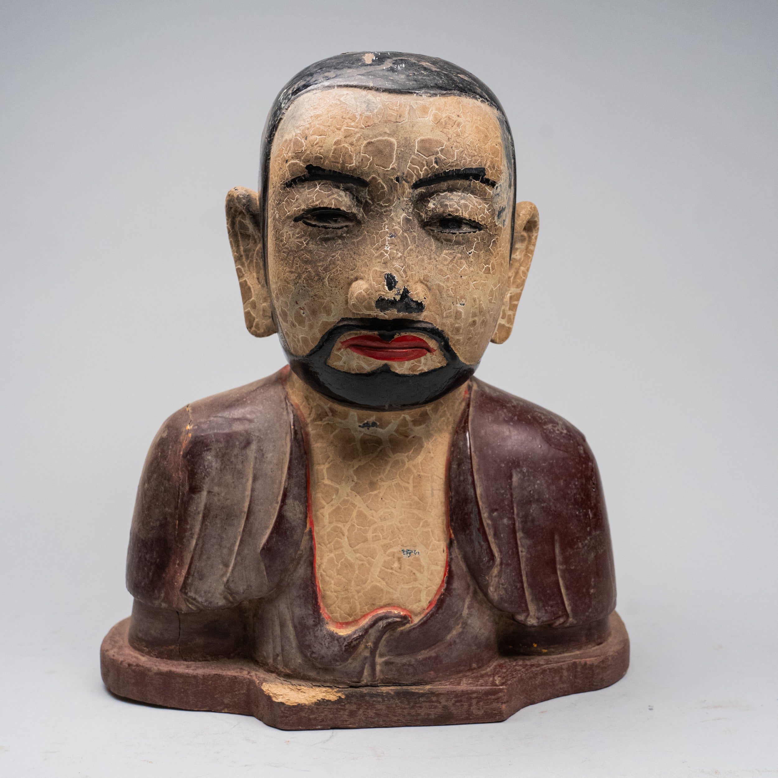 Carved Wooden Bust Featuring Asian Citizen