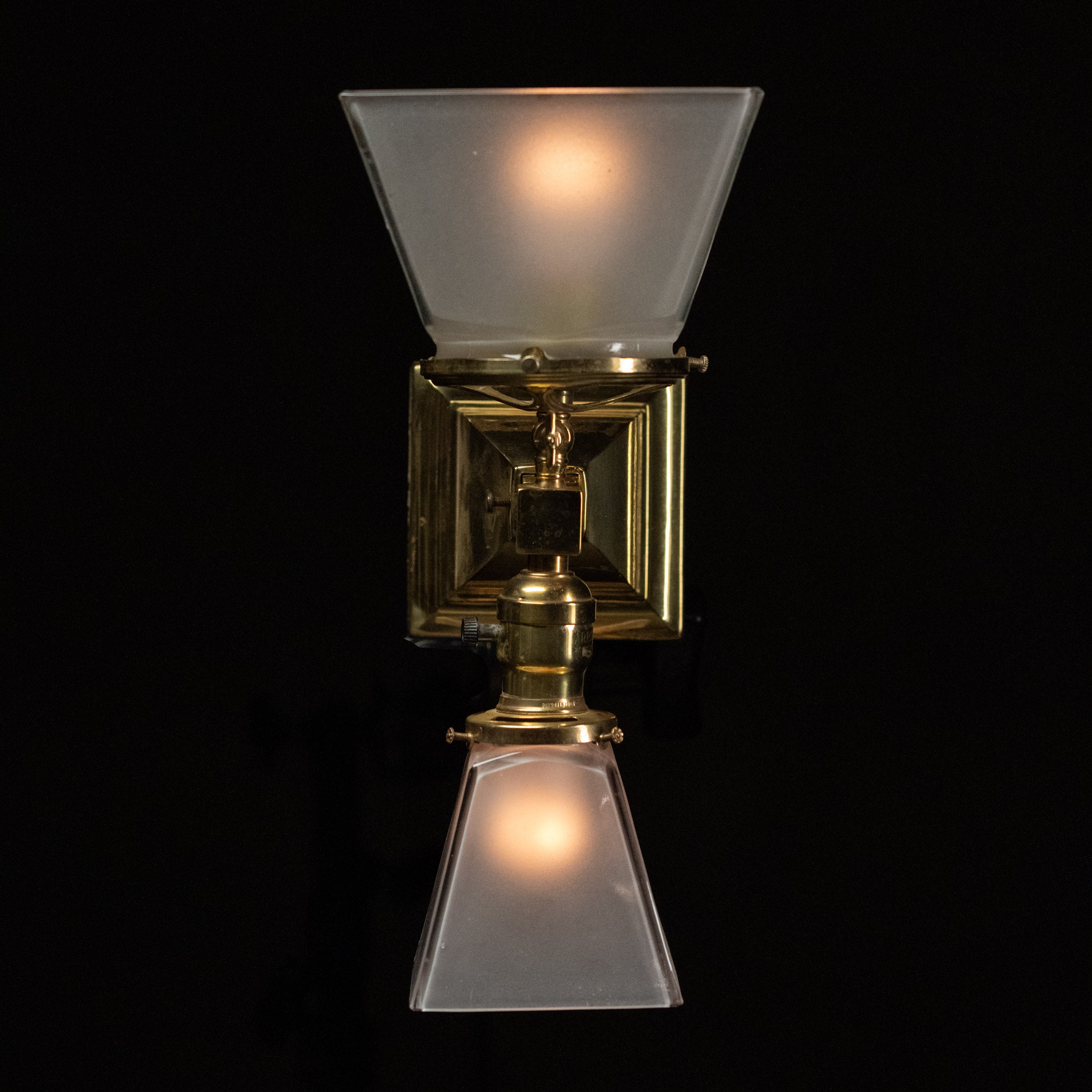 1920 pair of double shade brass sconces