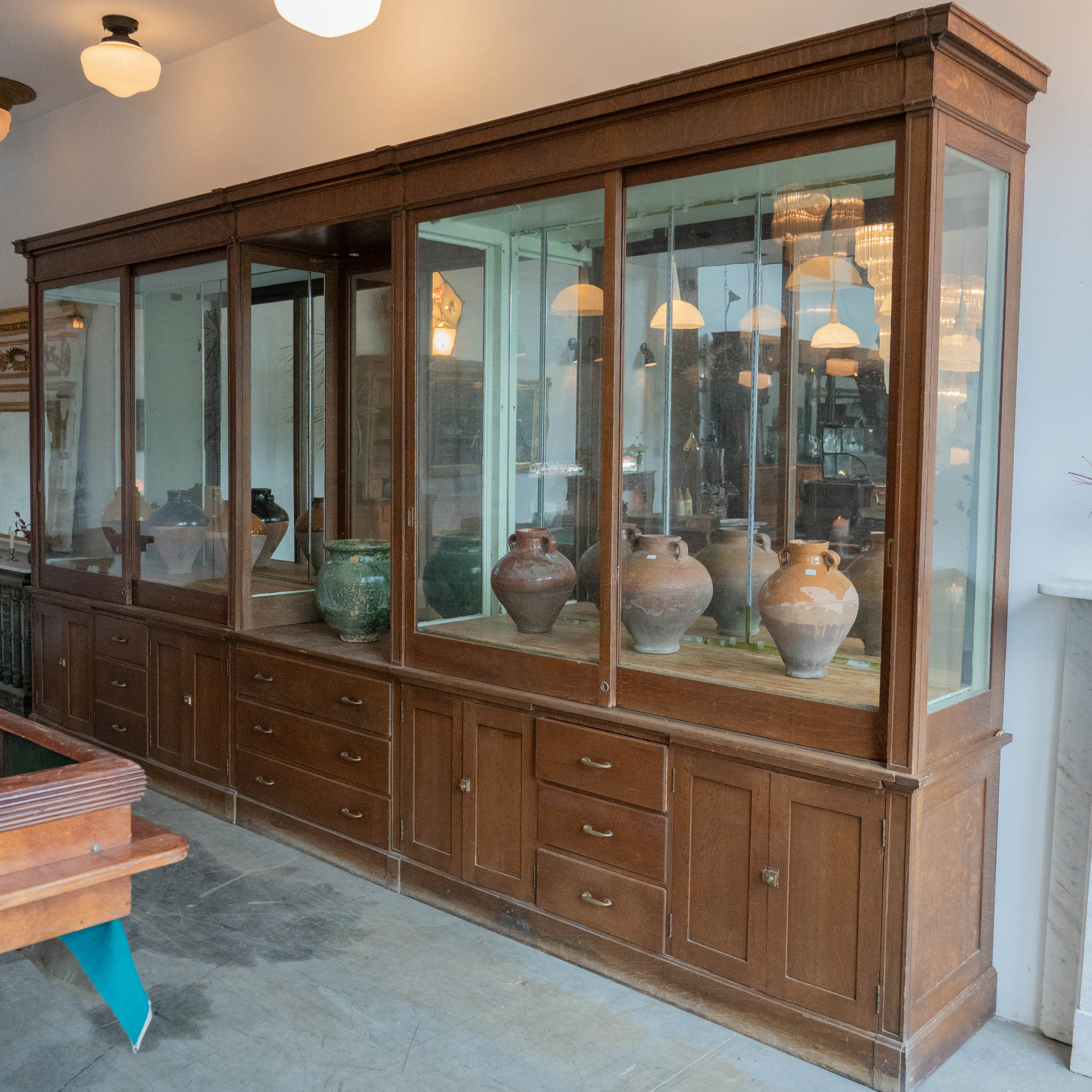 1890 Large Oak Display Showcase Cabinet
