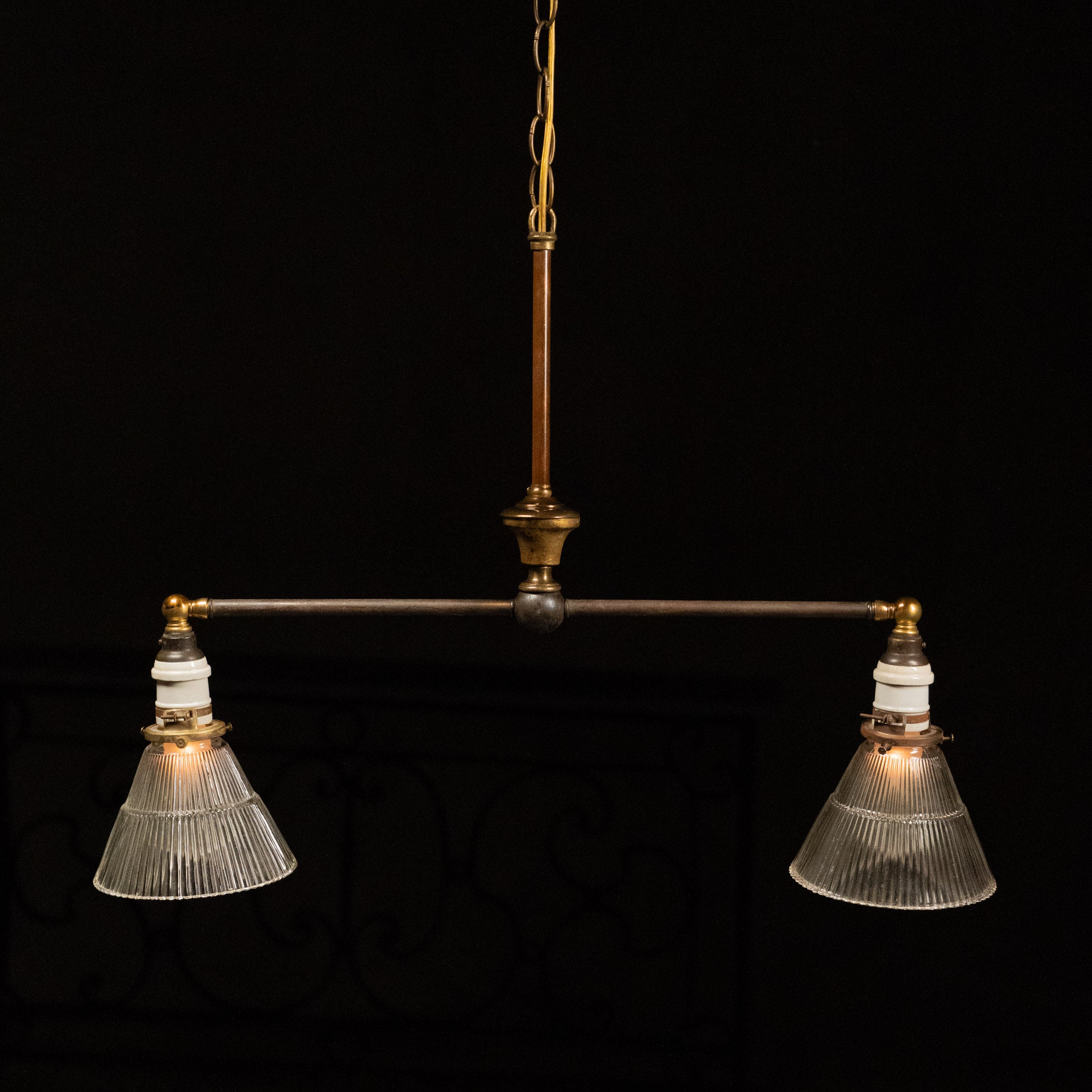 1930 Brass Two Arm Pendant Light