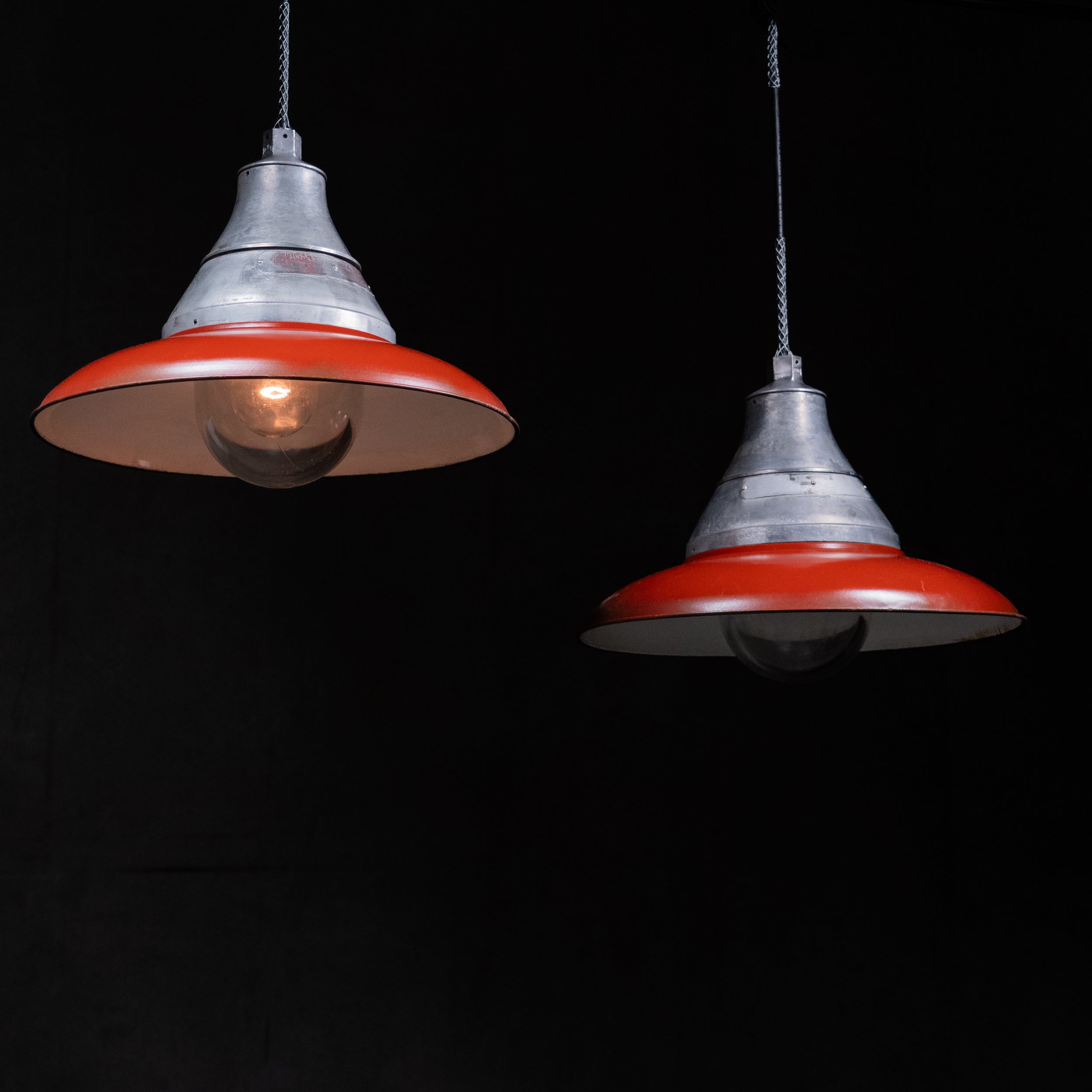 Group of 1940 crouse hinds industrial pendant lights