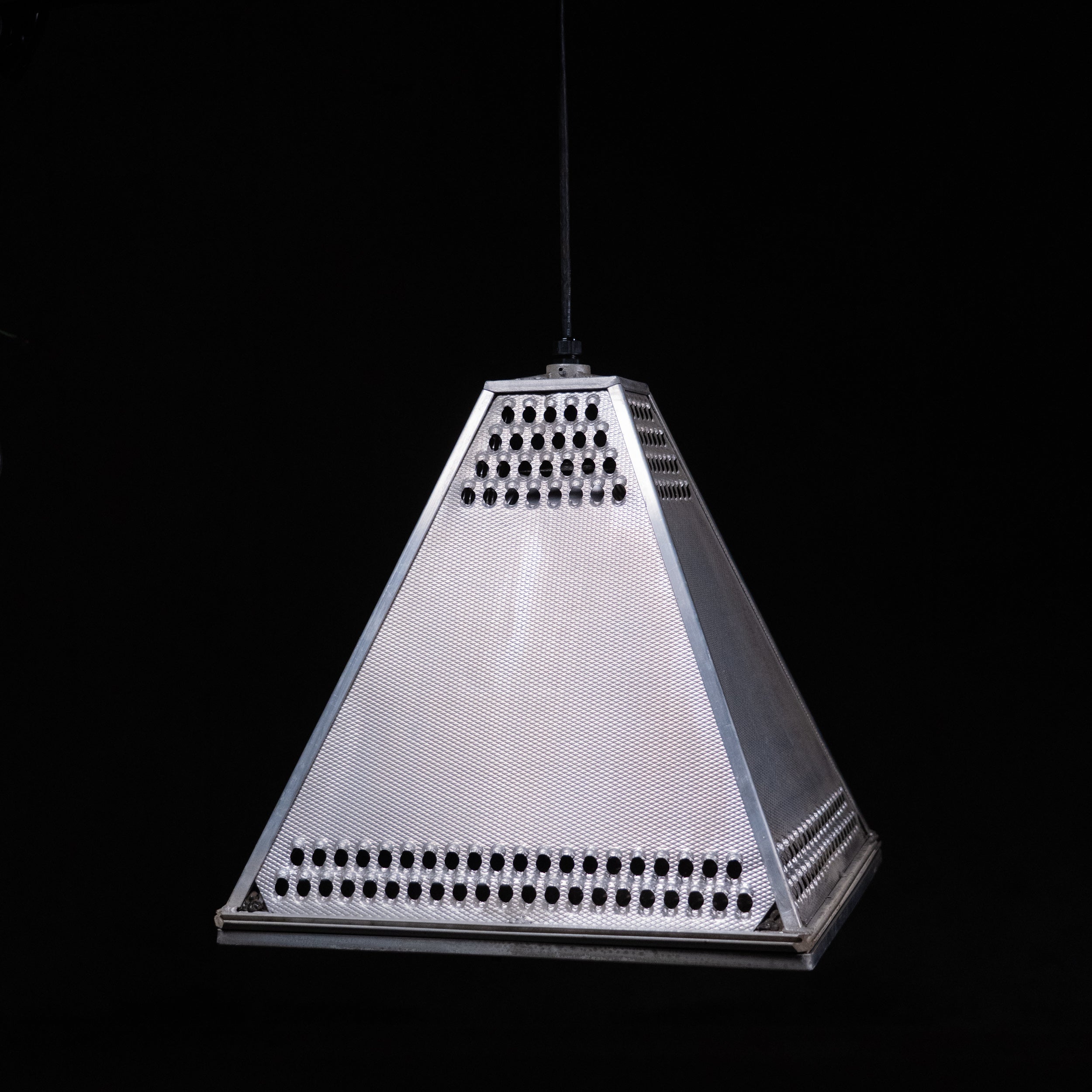 Mid Century Industrial Aluminum Pyramid Pendant Light by Wide-Lite, Houston Texas, circa 1970m