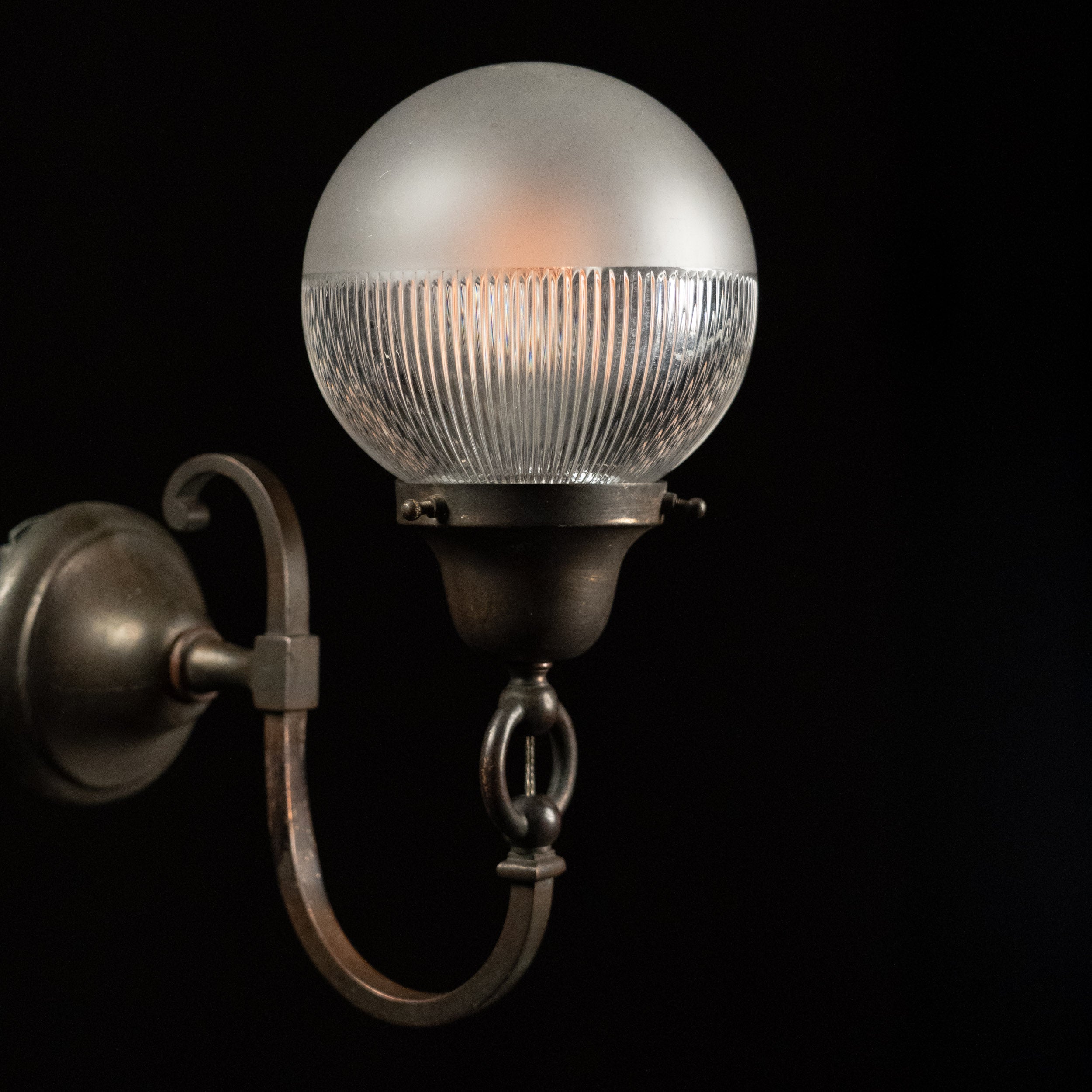 1910 Single Copper Sconce with Unique Glass Globe