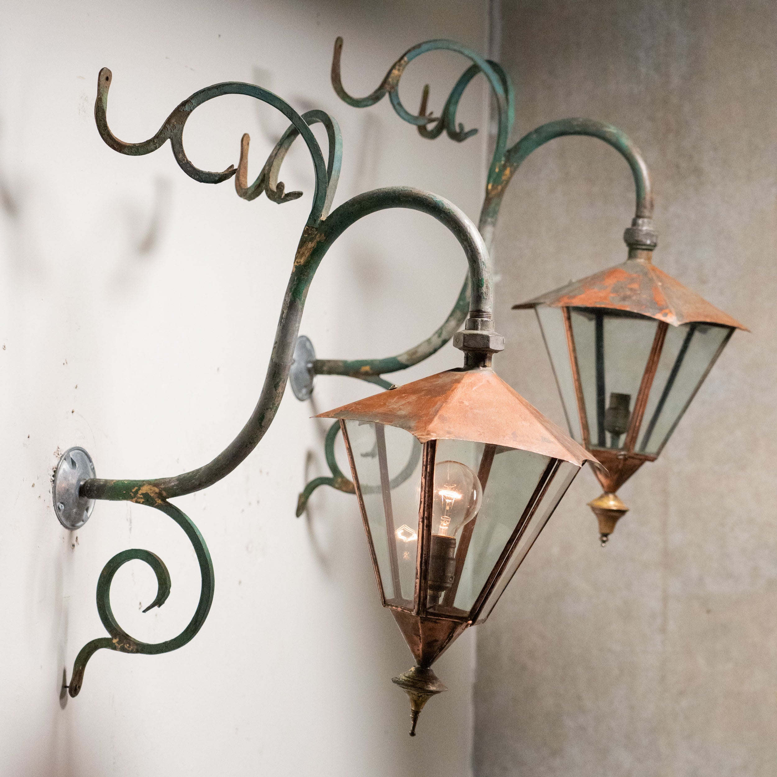 1920 Pair of Copper Lantern Sconces