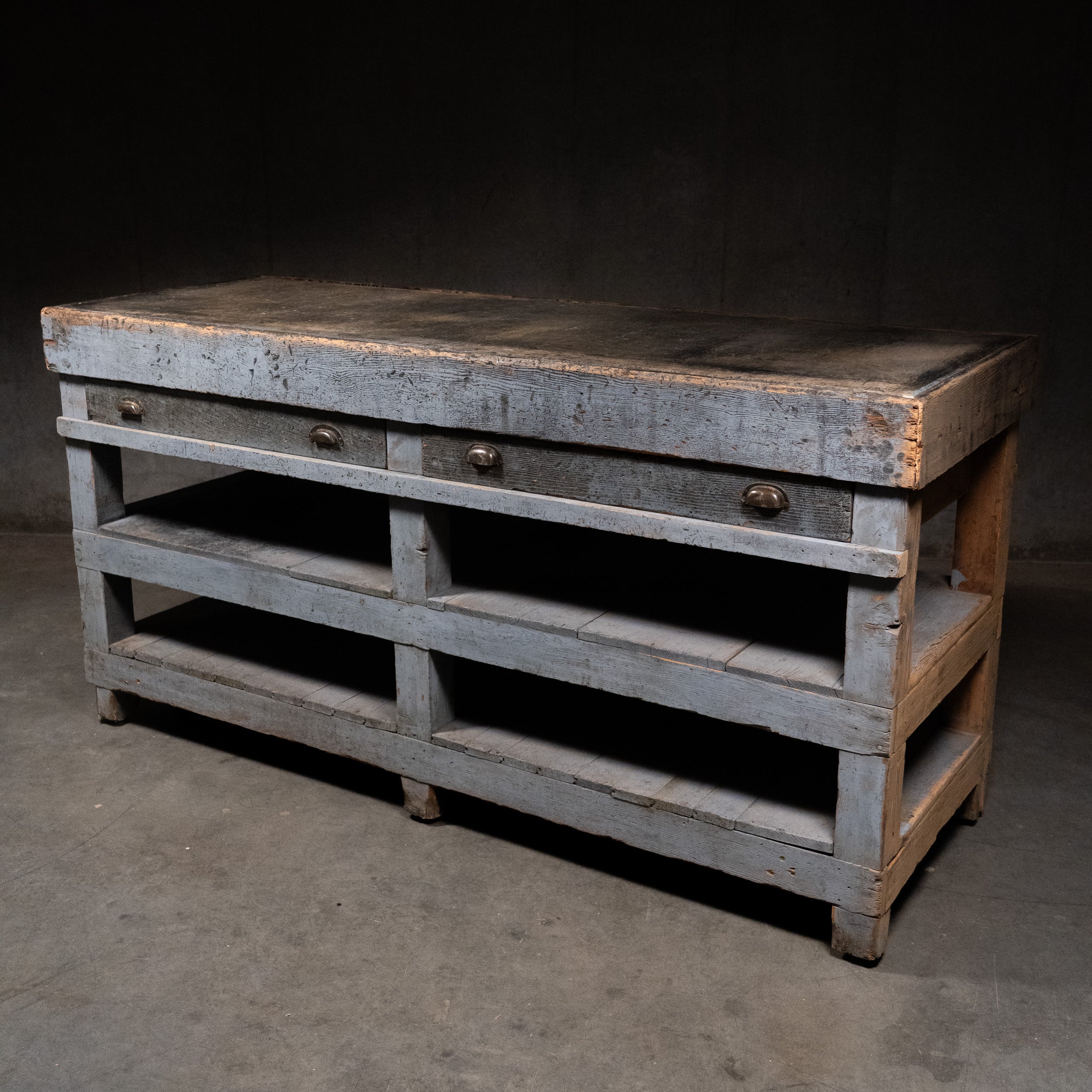 1900 Printers Work Bench With Solid Marble Top