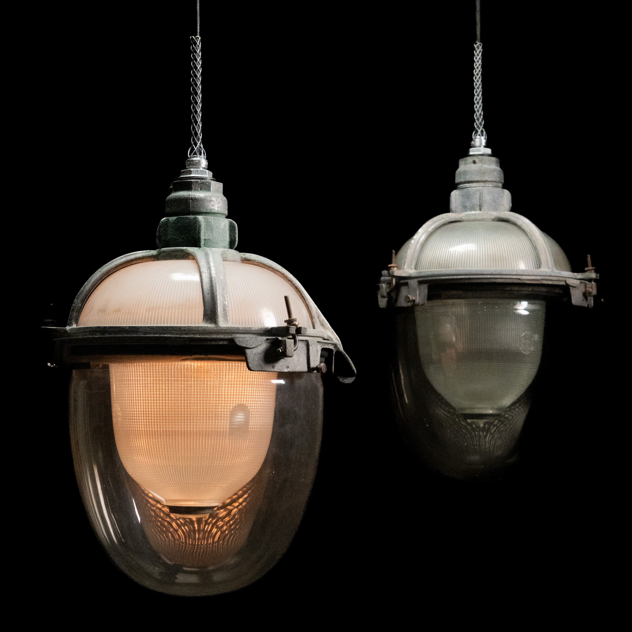 Circa 1940 Sub Station Holophane Large Industrial Lights