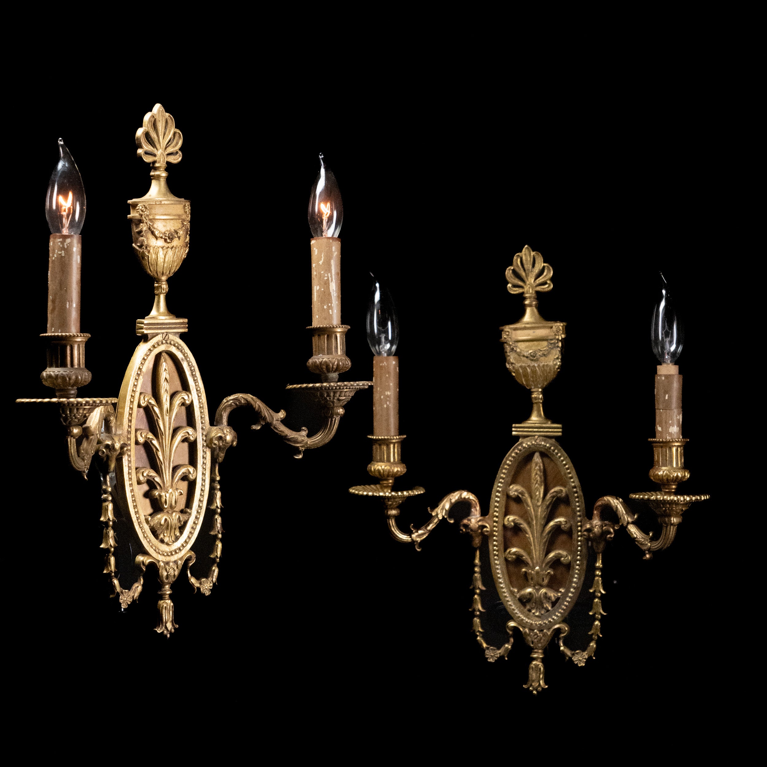 1910 Antique Brass Ornate Wall Sconce Lights