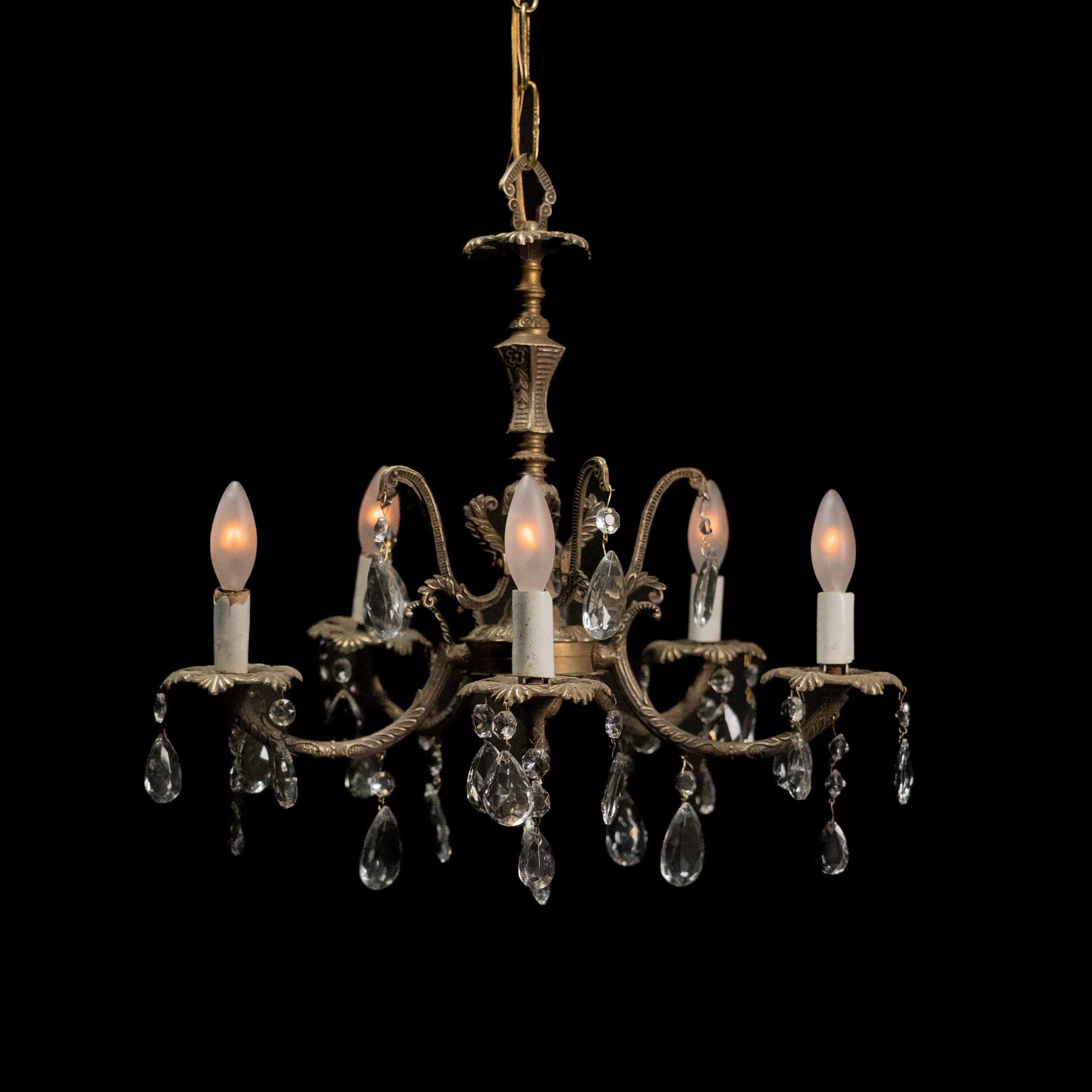 1930 Brass Crystal Chandelier Spain