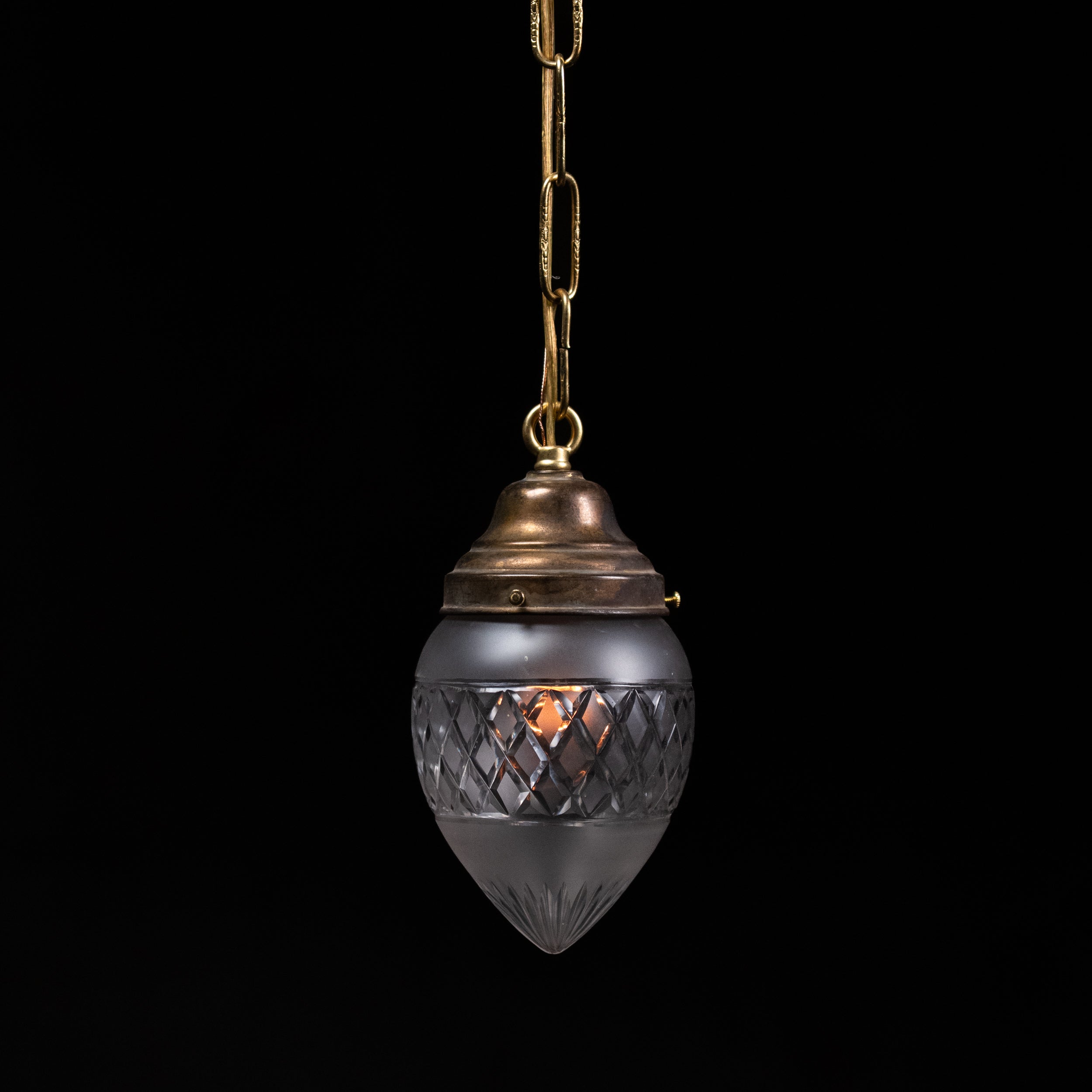 1920 Small Frosted Glass Acorn Pendant