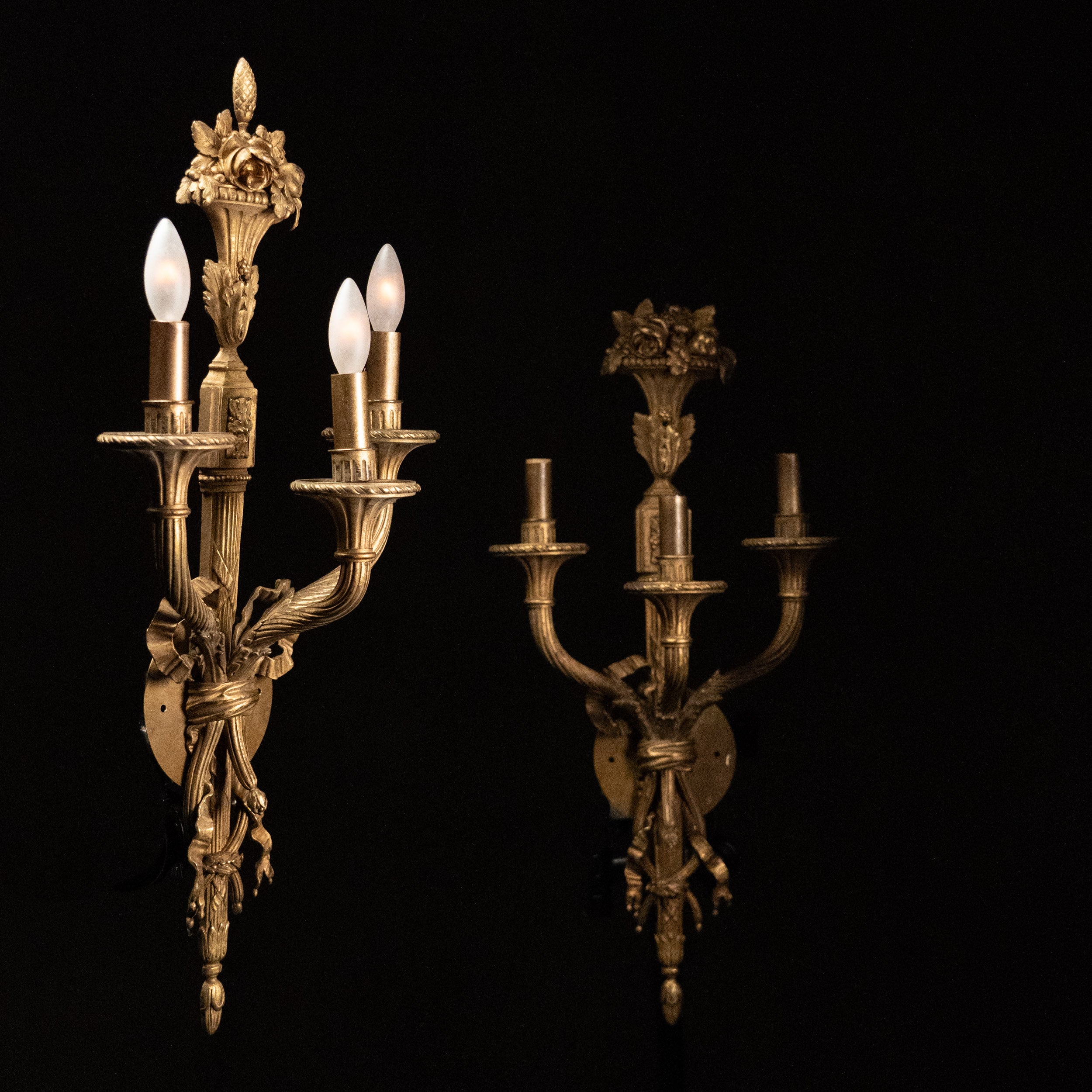 1900 Louis XVI Cast Brass Sconce Lights