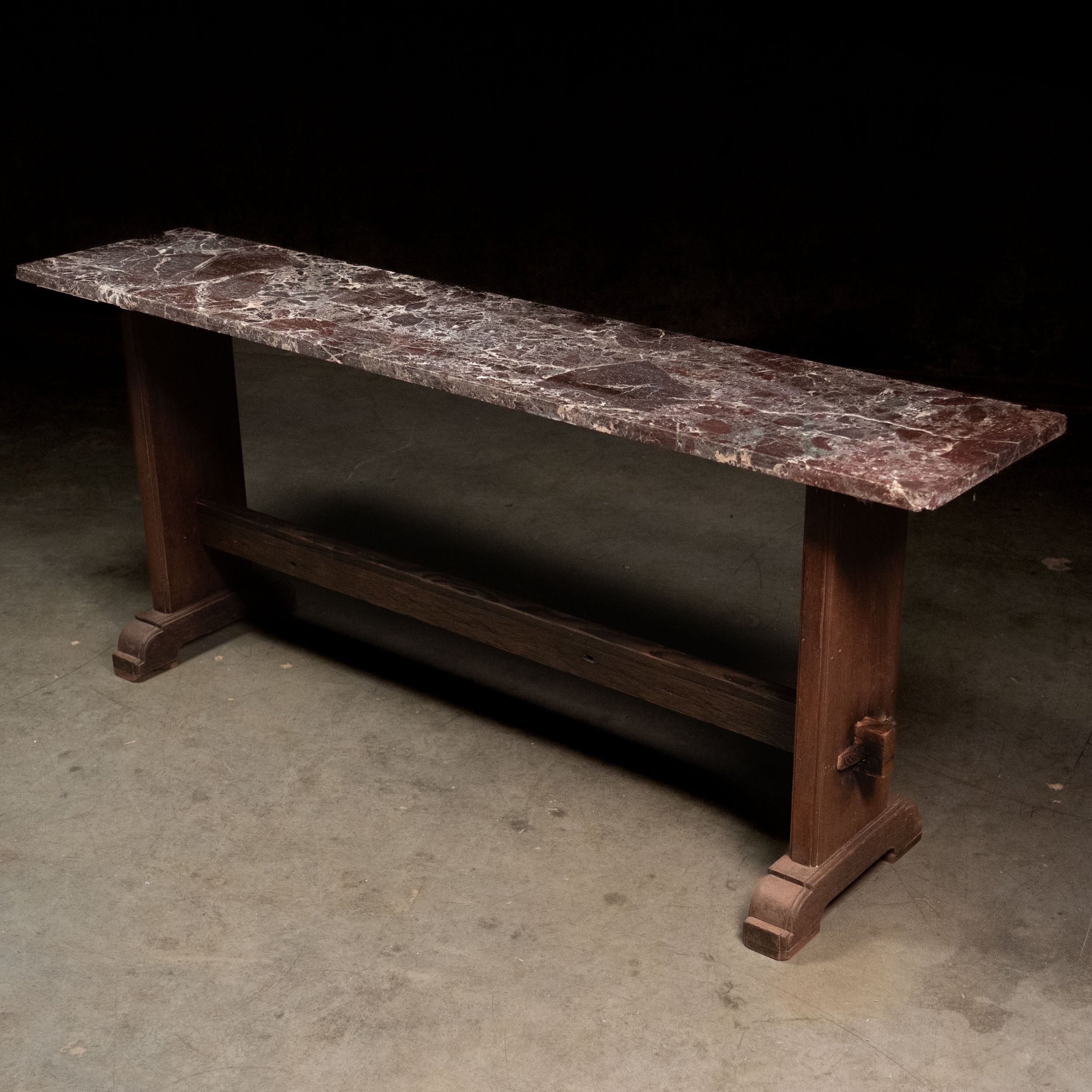 1920 French Walnut Console Table with Marble Top