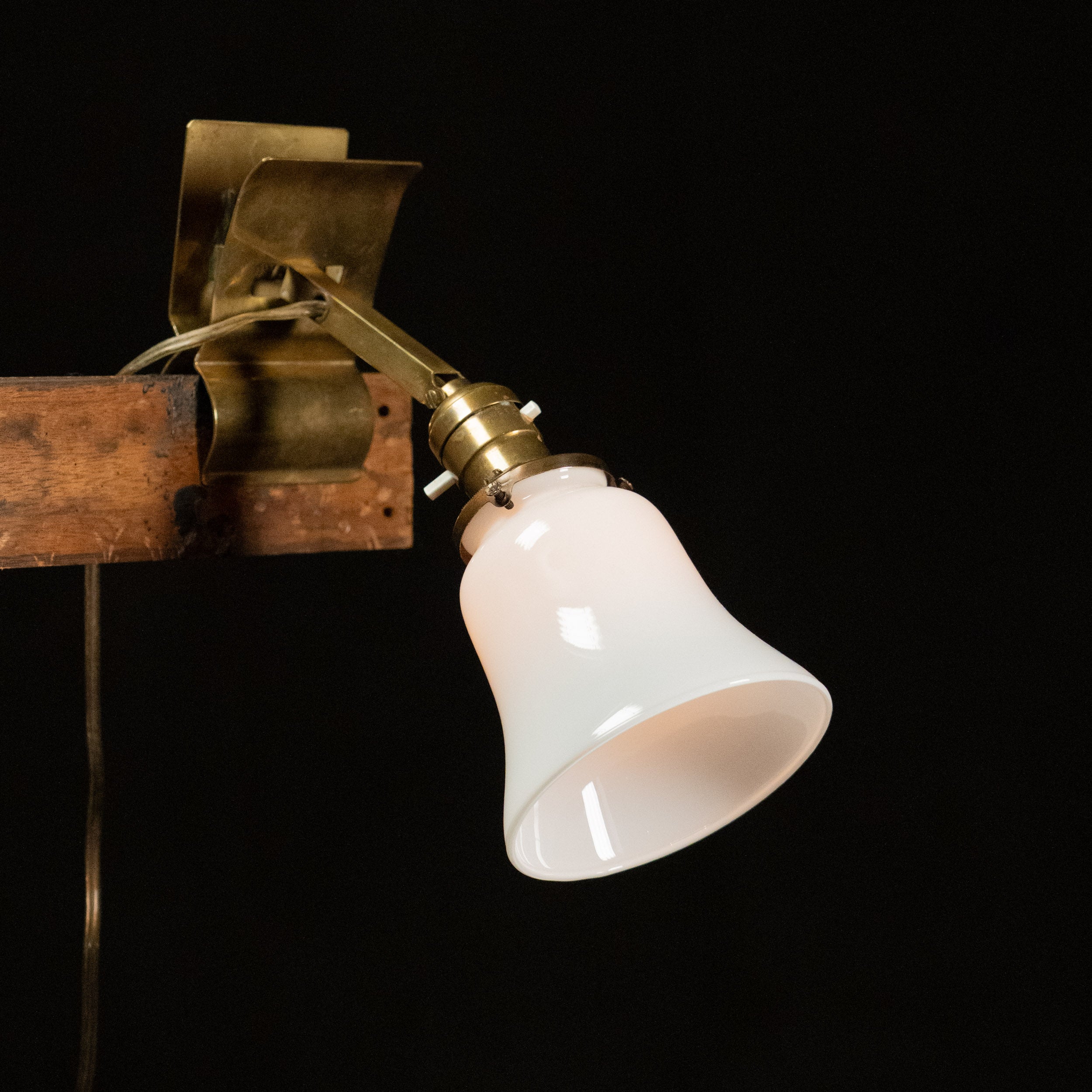 1930 Brass Clip On Lamp with Milk Glass Shade