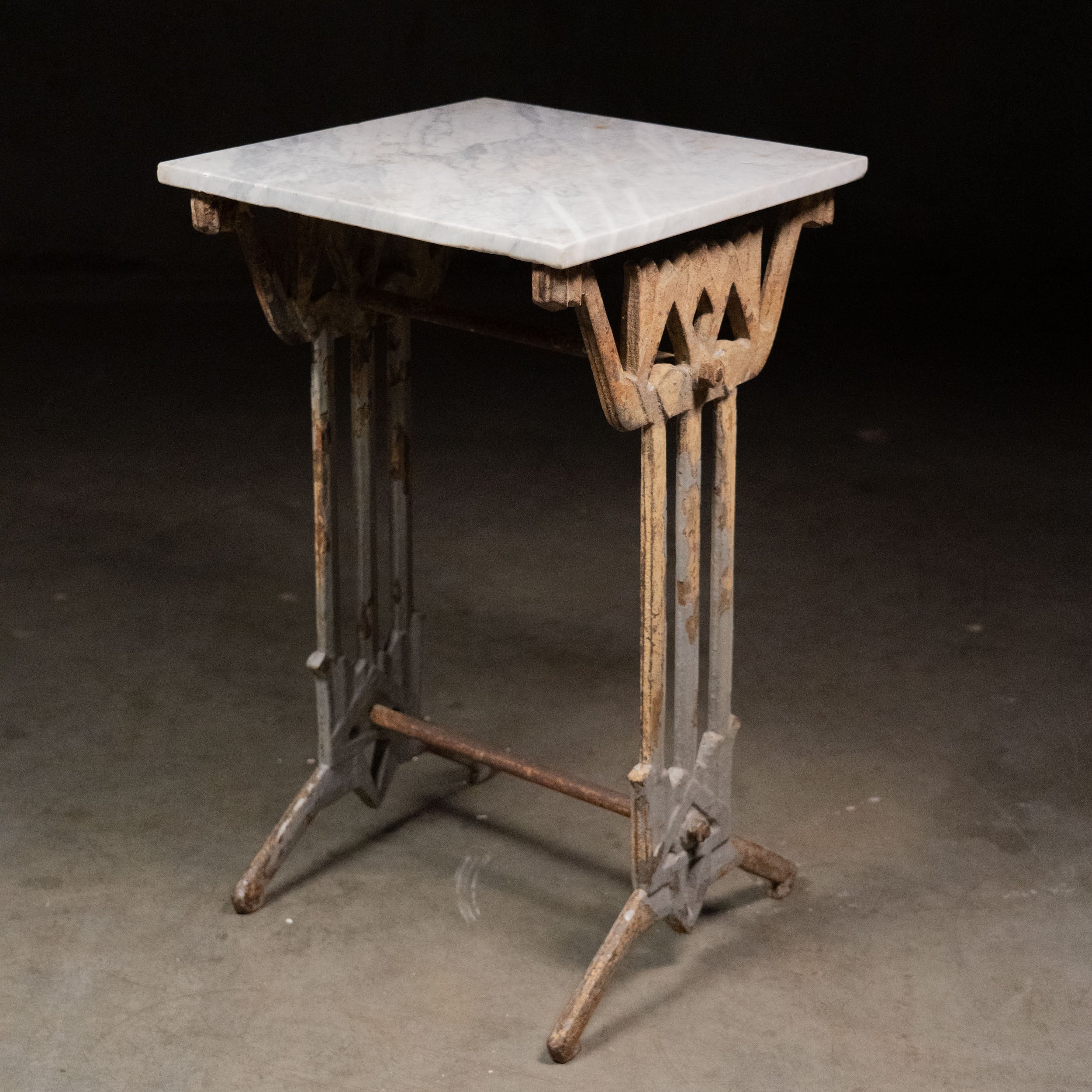 1920 Cast Iron Art Deco Marble Side Table
