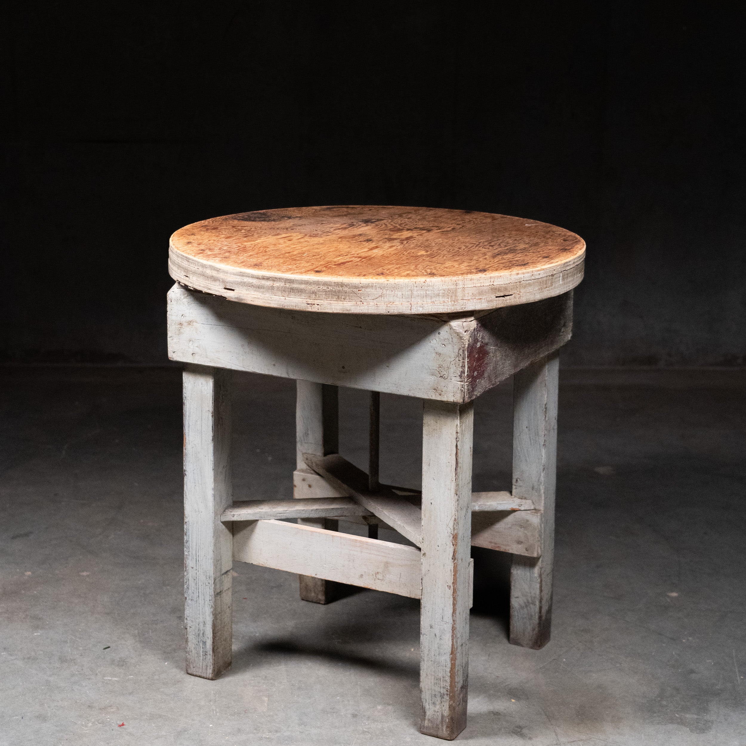 Early 20th Century Italian Grocer Parmesan Cheese Cutting Table with Rotating Butcher Block Top