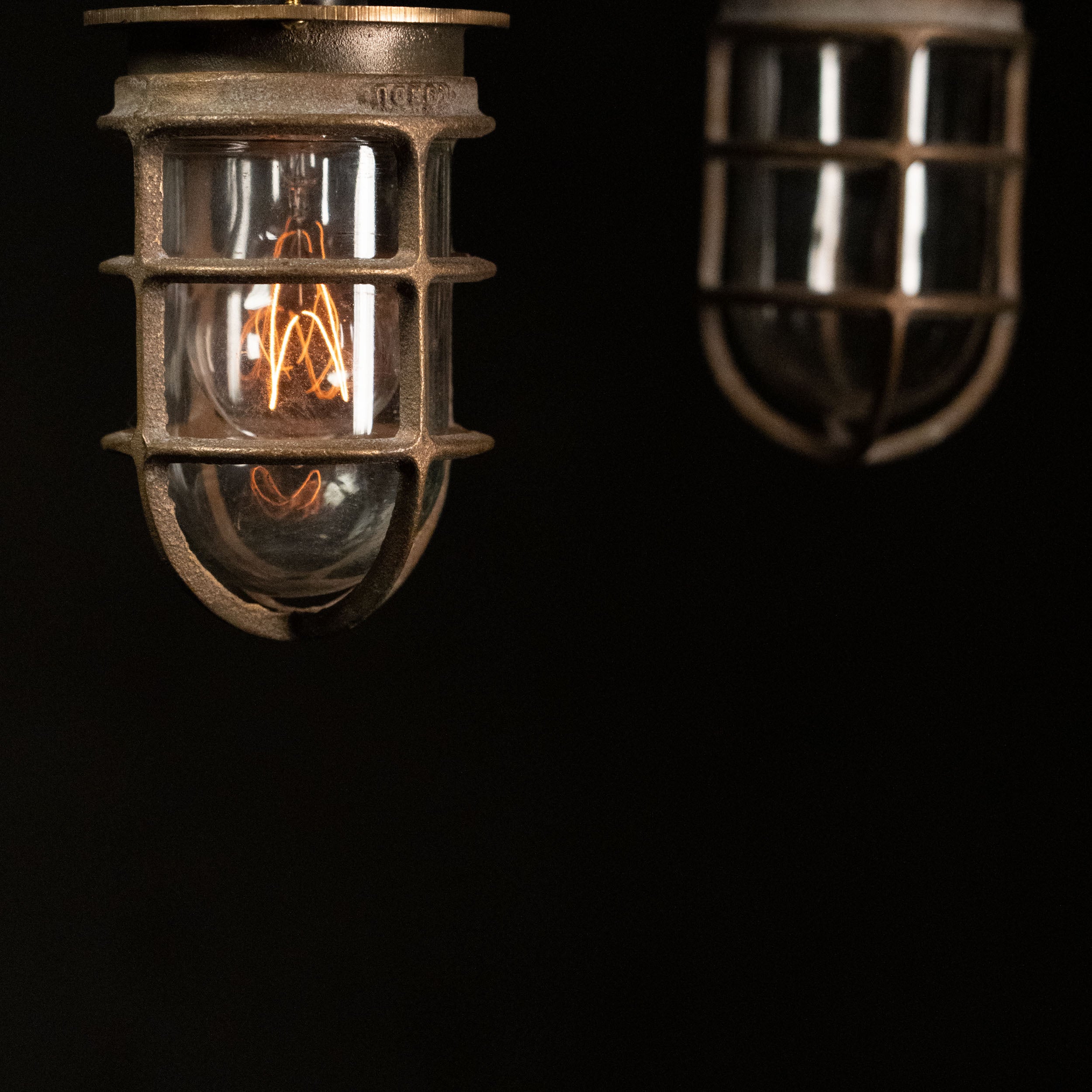 1950 Nautical Bronze Industrial Flush Mount Cage Lights by Kondu