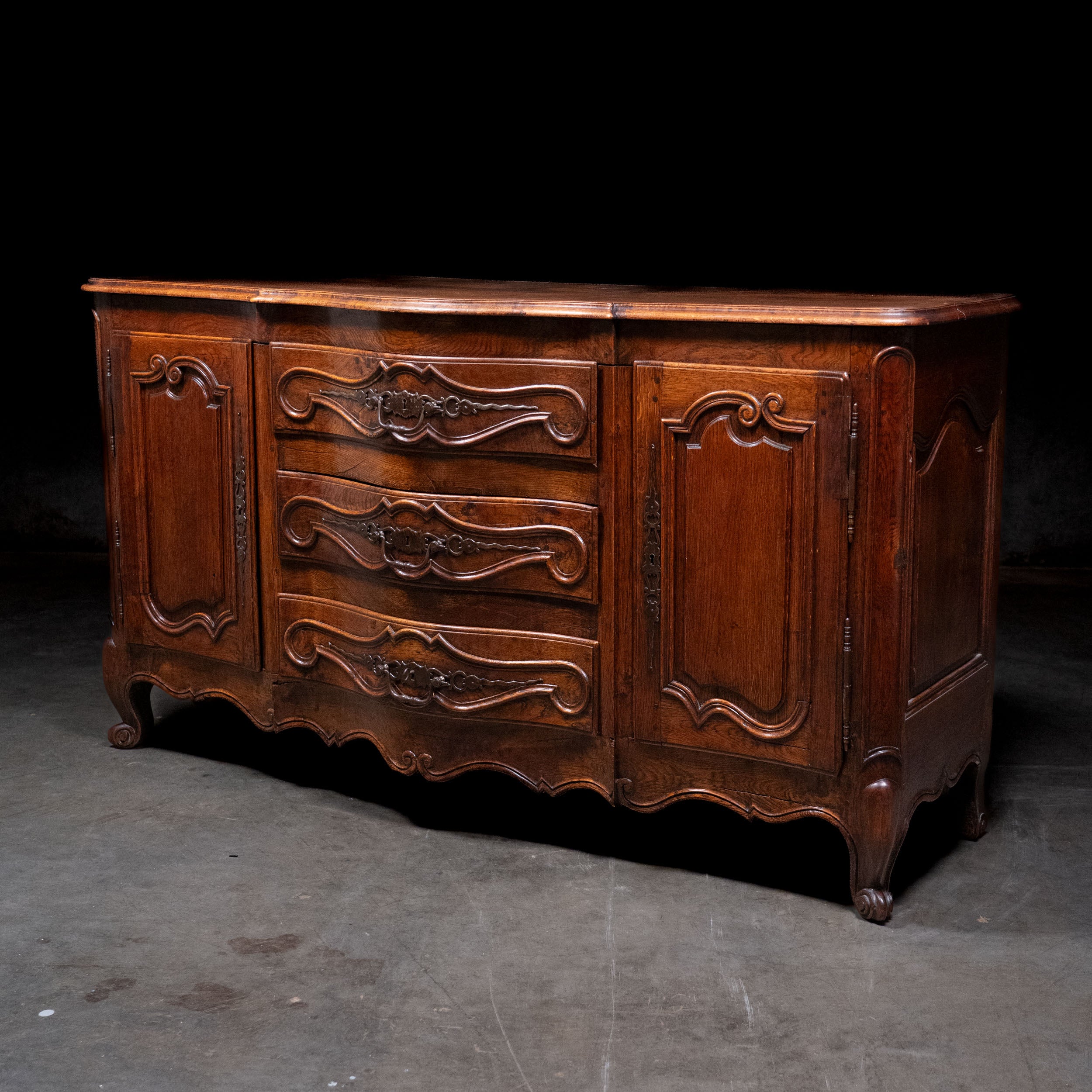 1880 French Louis XV Style Carved Oak Buffet Sideboard