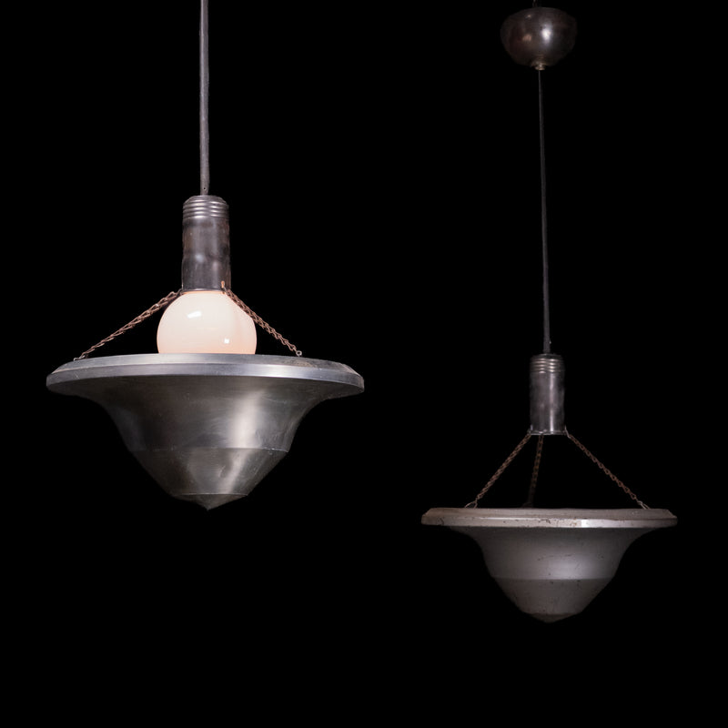 1920 Pair of Spun Aluminium Art Deco Saucer Ceiling Light | Scott Landon Antiques and Interiors.