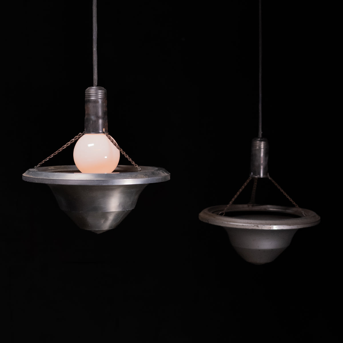 1920 Pair of Spun Aluminium Art Deco Saucer Ceiling Light | Scott Landon Antiques and Interiors.