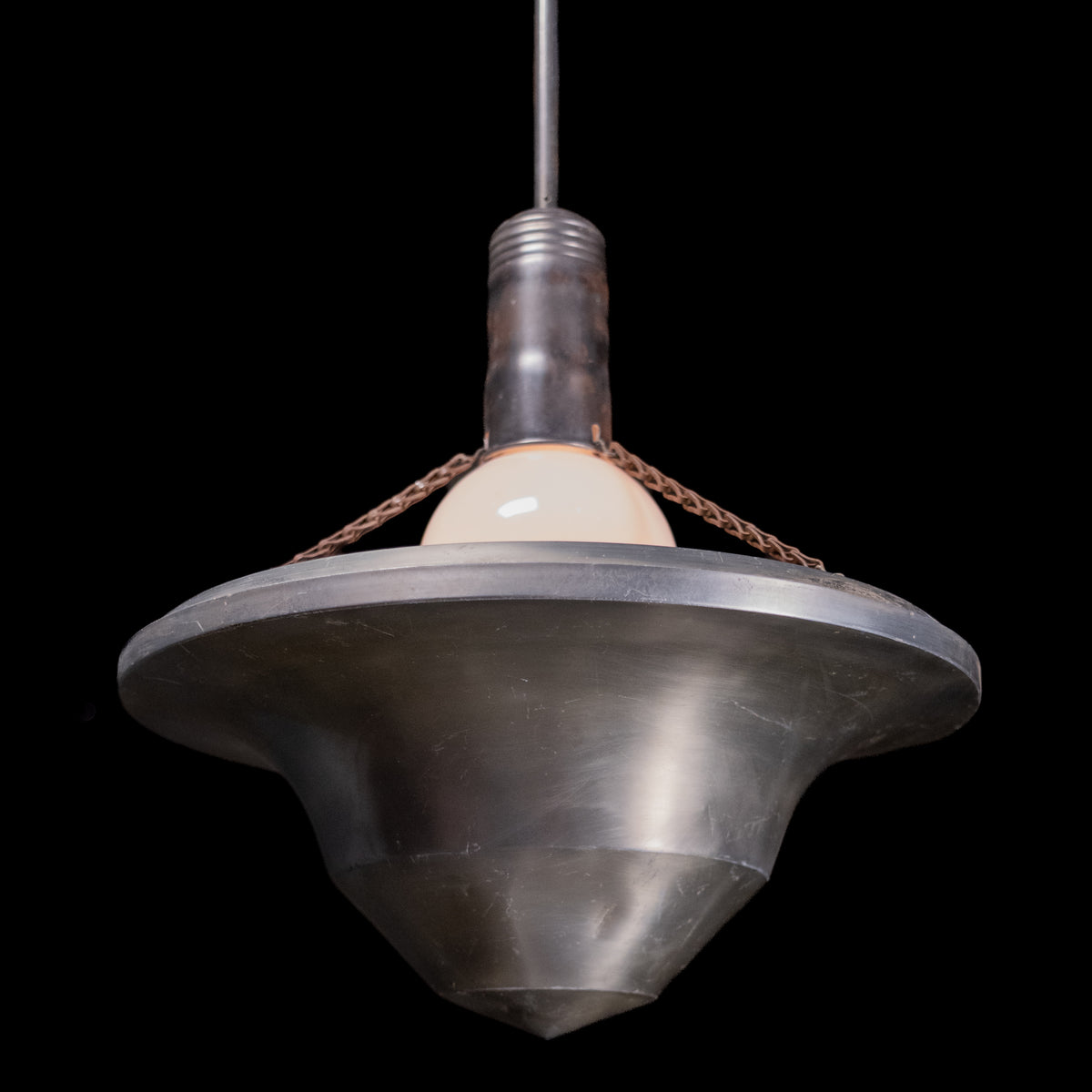 1920 Pair of Spun Aluminium Art Deco Saucer Ceiling Light | Scott Landon Antiques and Interiors.