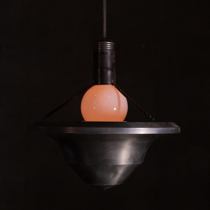 1920 Pair of Spun Aluminium Art Deco Saucer Ceiling Light | Scott Landon Antiques and Interiors.