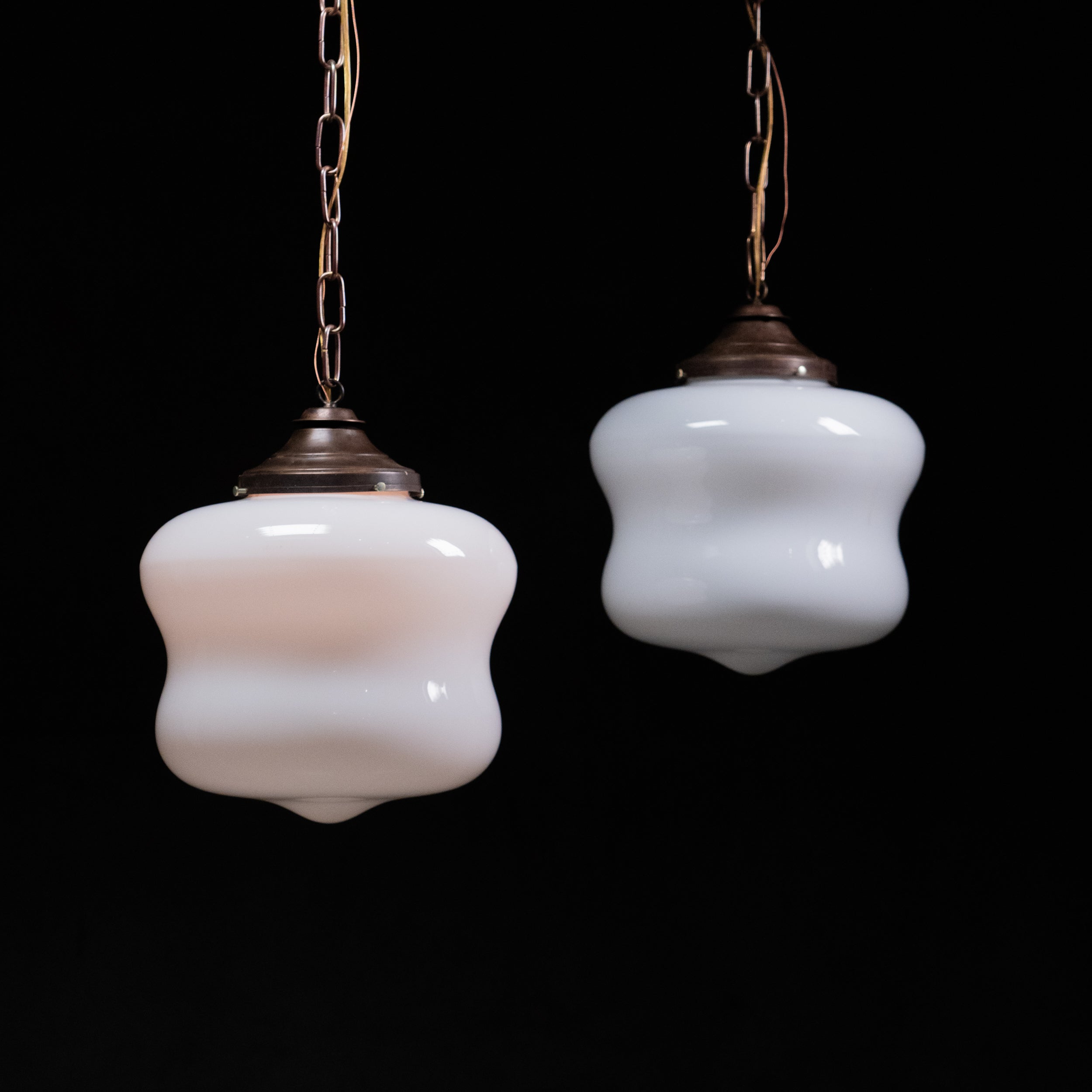 Antique Opaline Schoolhouse Pendant Lights – Early 20th Century Milk Glass Fixtures
