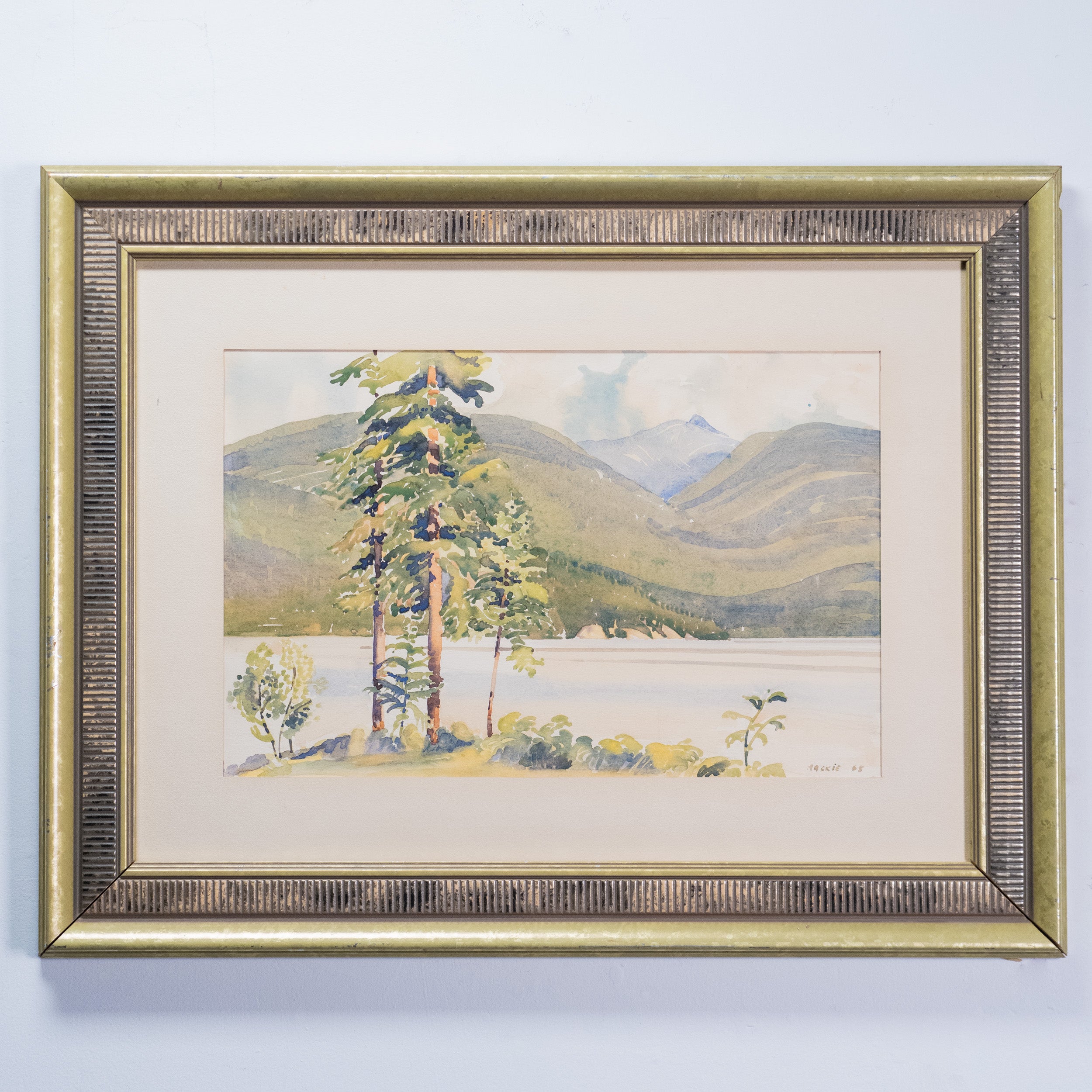 Helen Mackie “Sugar Lake” Watercolor c.1965 – Canadian Mountain Landscape Painting, Framed