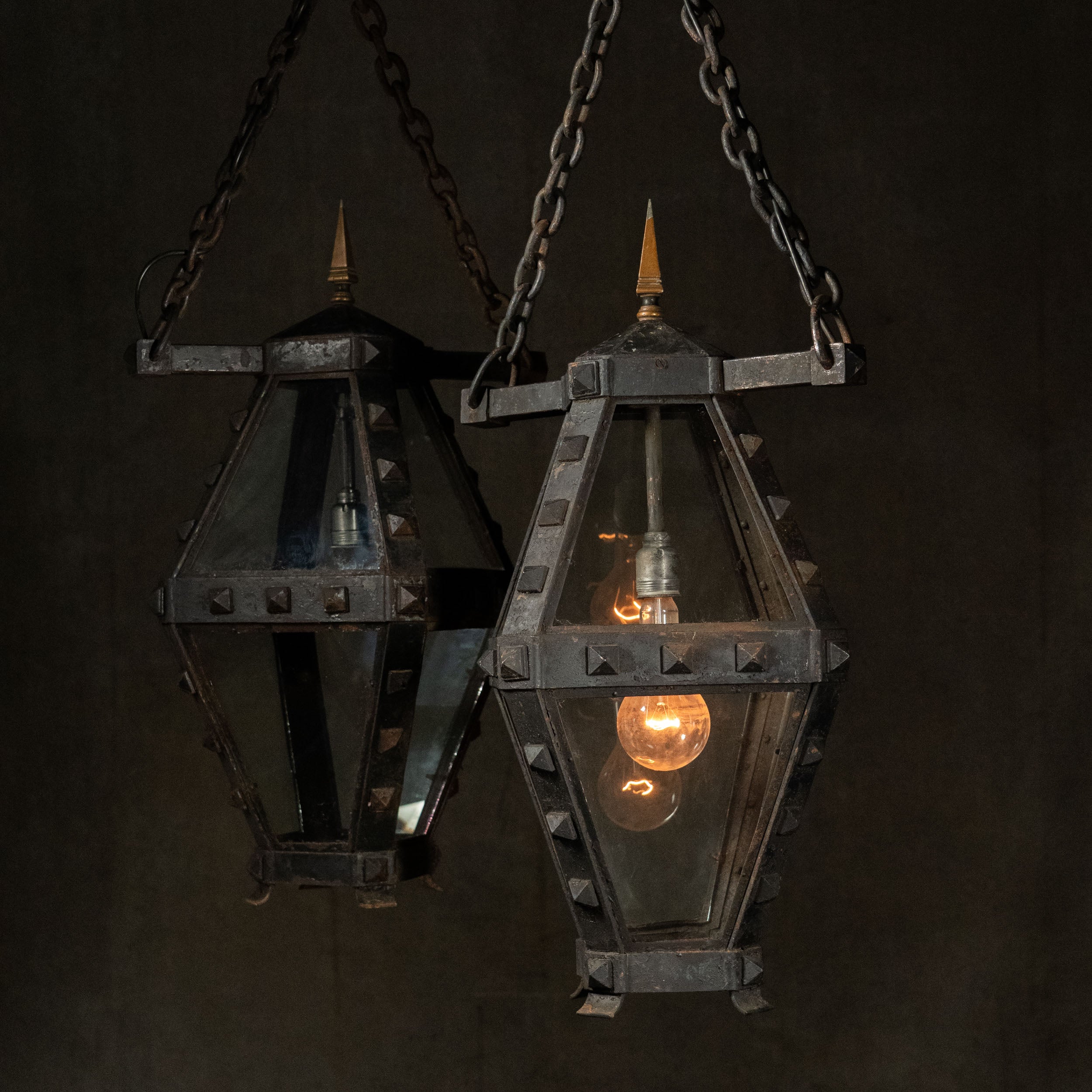 1920 Large Cast Iron Gothic Lantern Pendants