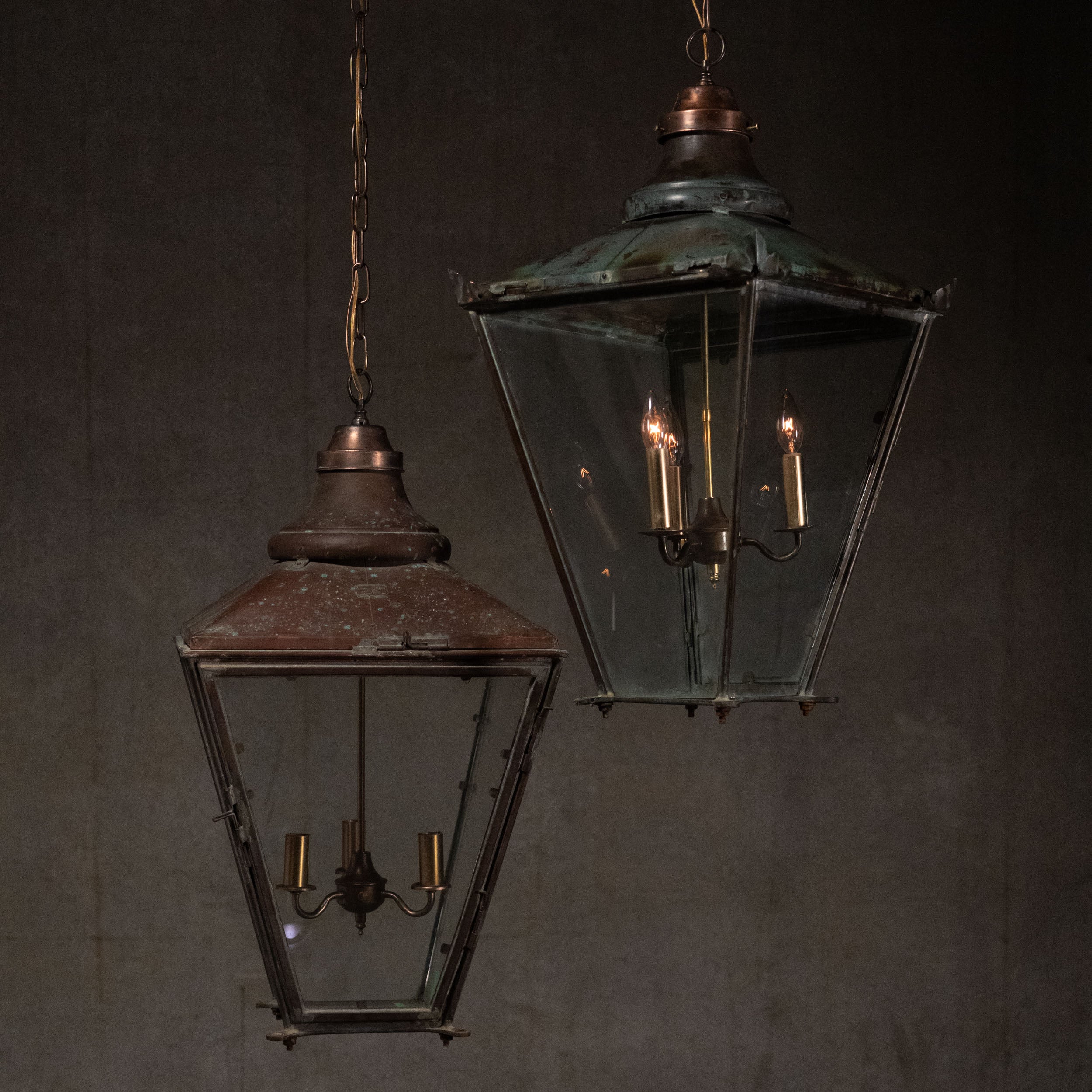 1920 English Copper Lantern Pendant Lights