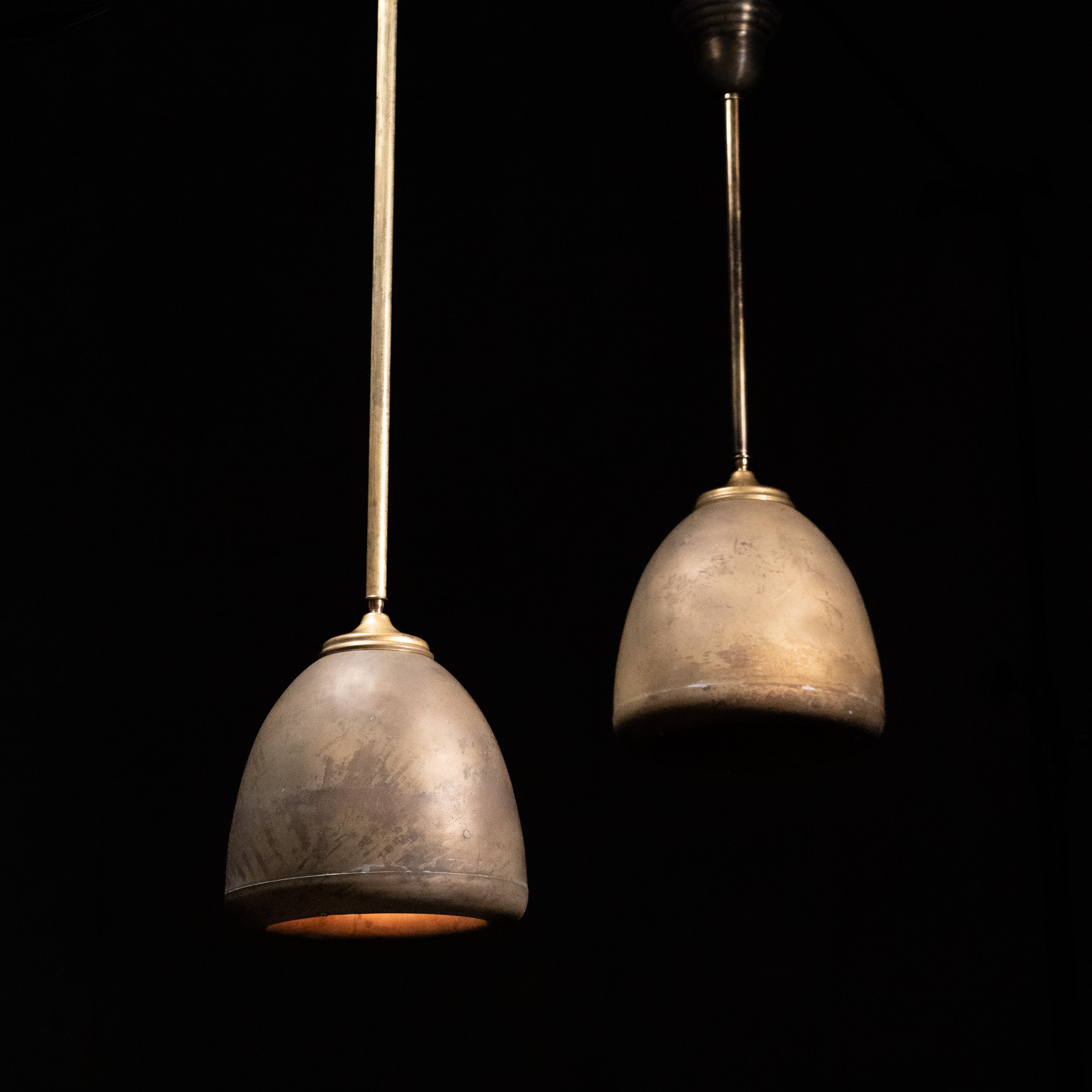 1930 Pair of Bronze Nautical Cone Pendant Lights