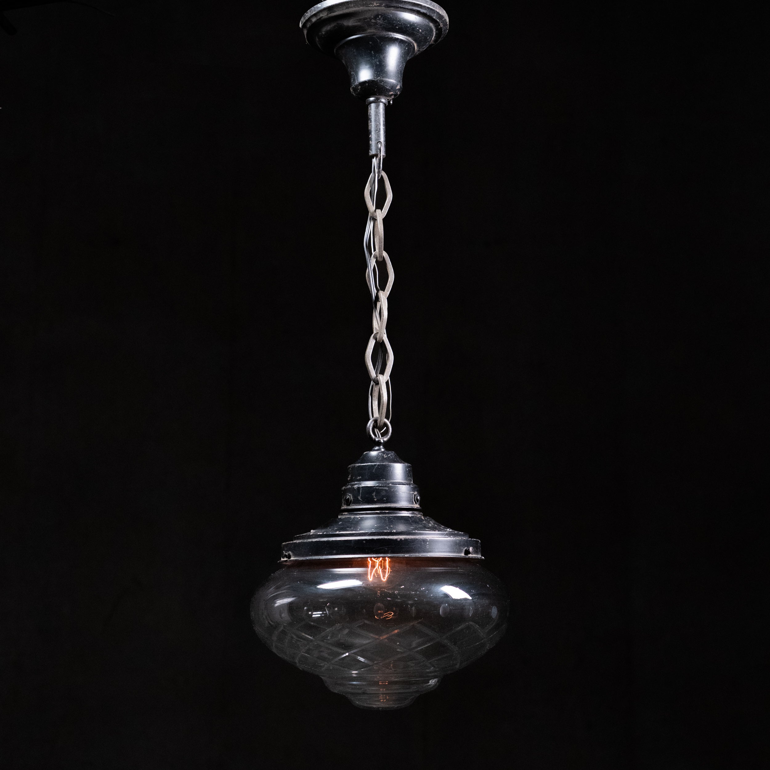 1930 Single Copper Pendant with Black Finished Fitter