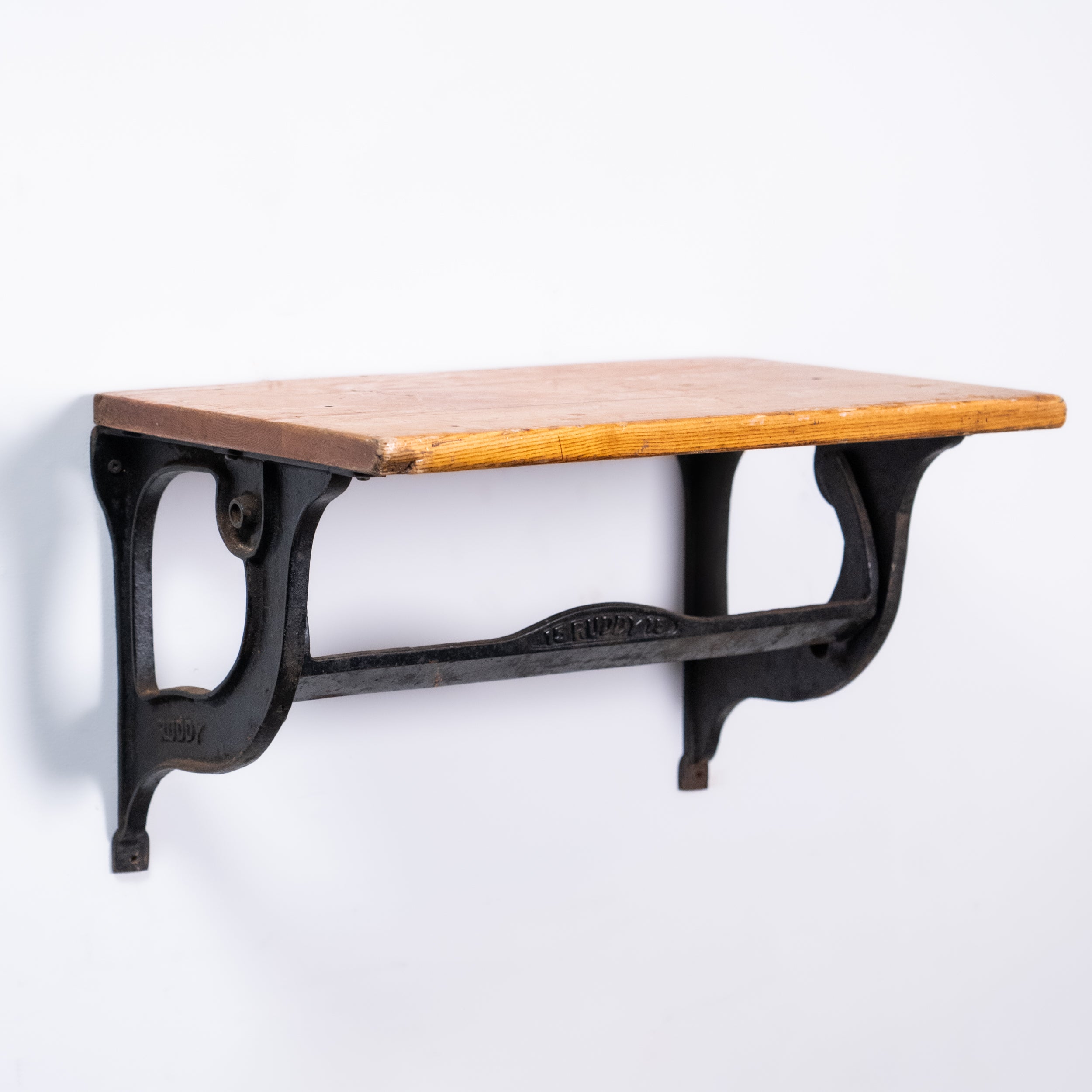 Antique Butcher Shop Wall Shelf | Cast Iron “RUDDY” Brackets | Grocery Store Meat Cooler Salvage