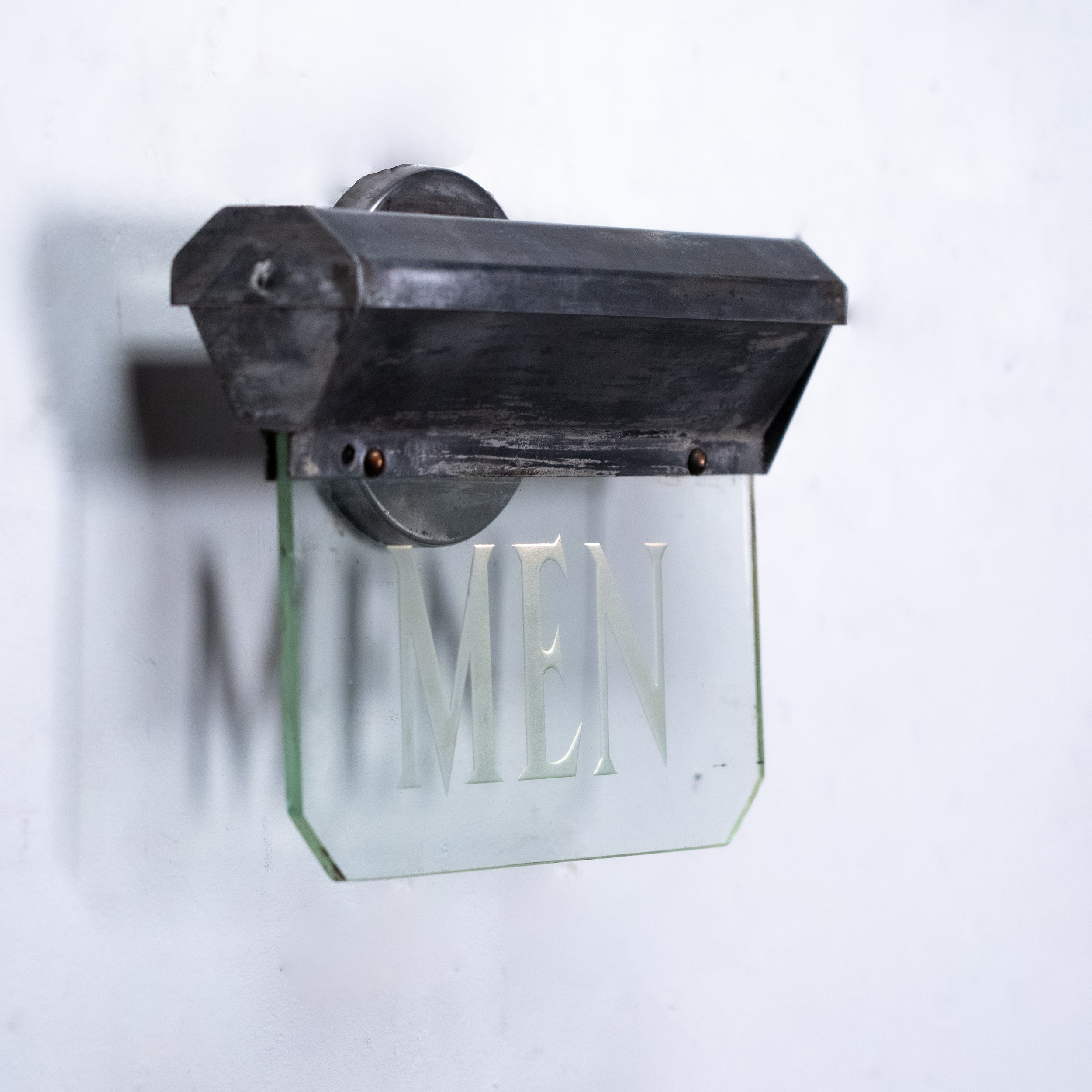 Vintage MEN Restroom Sign Light Etched Glass Industrial Wall Sconce Bathroom Sign 1940