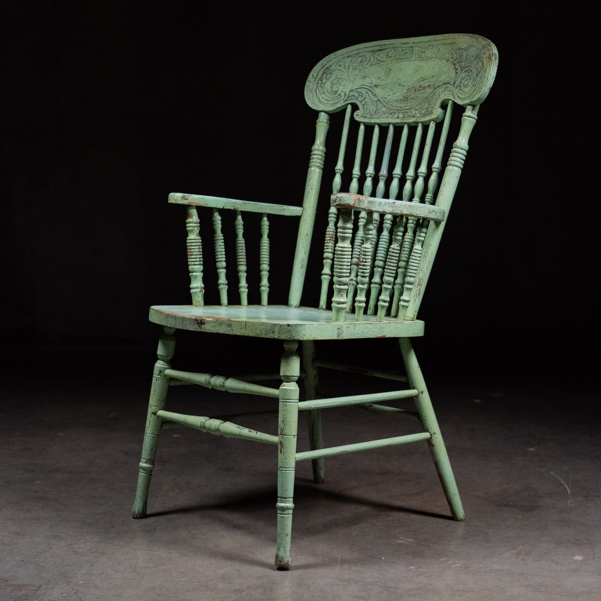 1920 Press Back Armchair with Original Green Paint