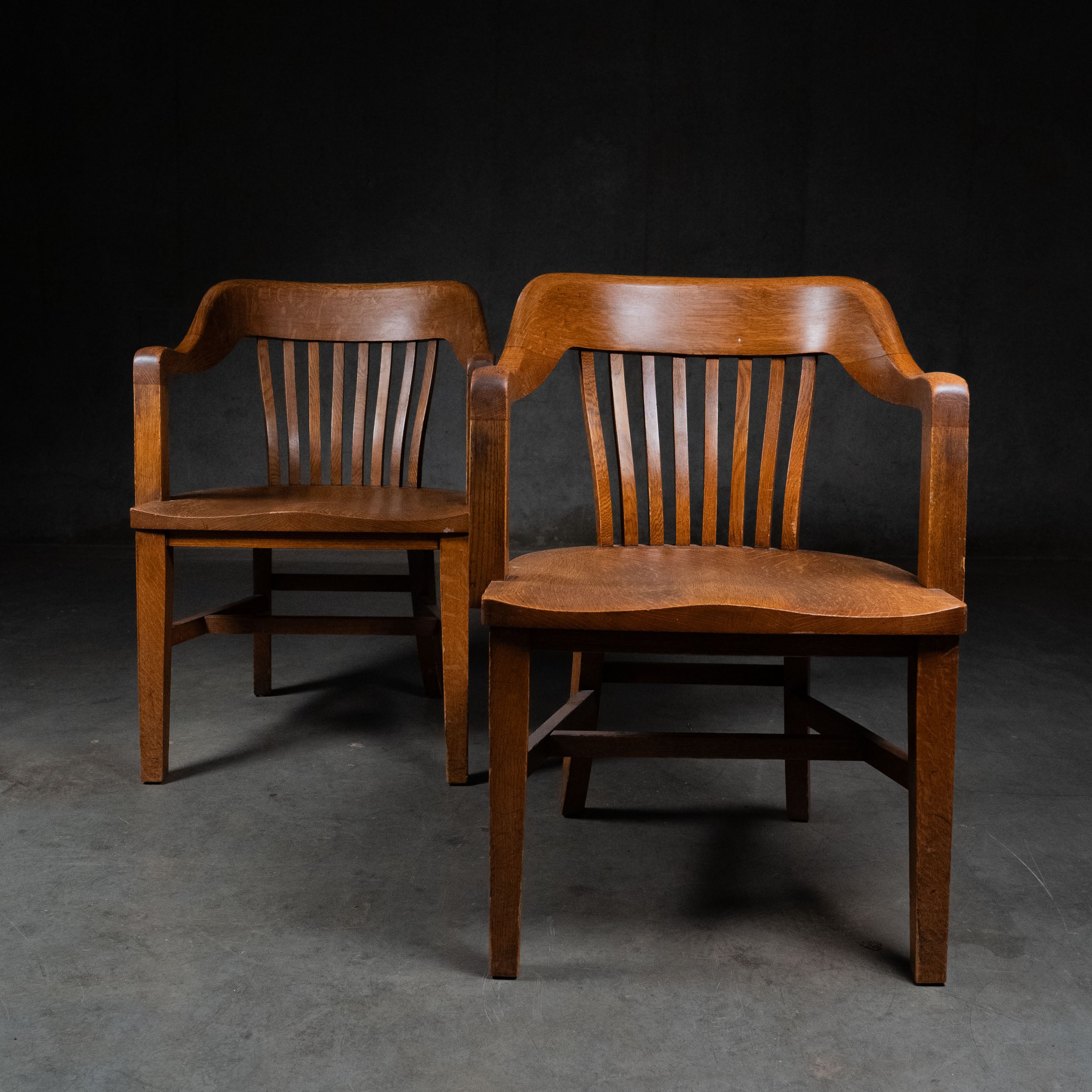 1930 Pair of Oak Banker Chairs