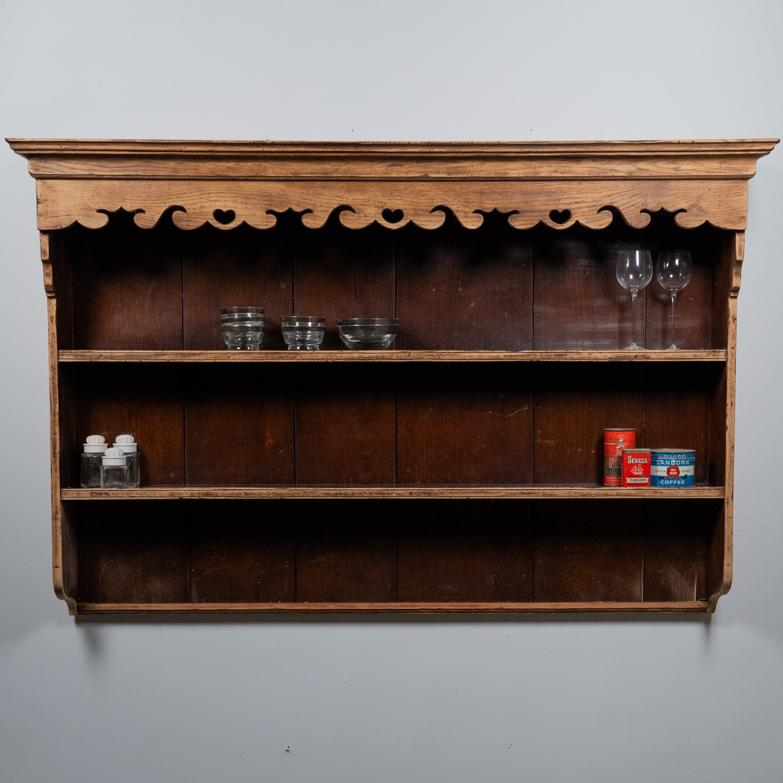 19th c English oak kitchen wall shelf