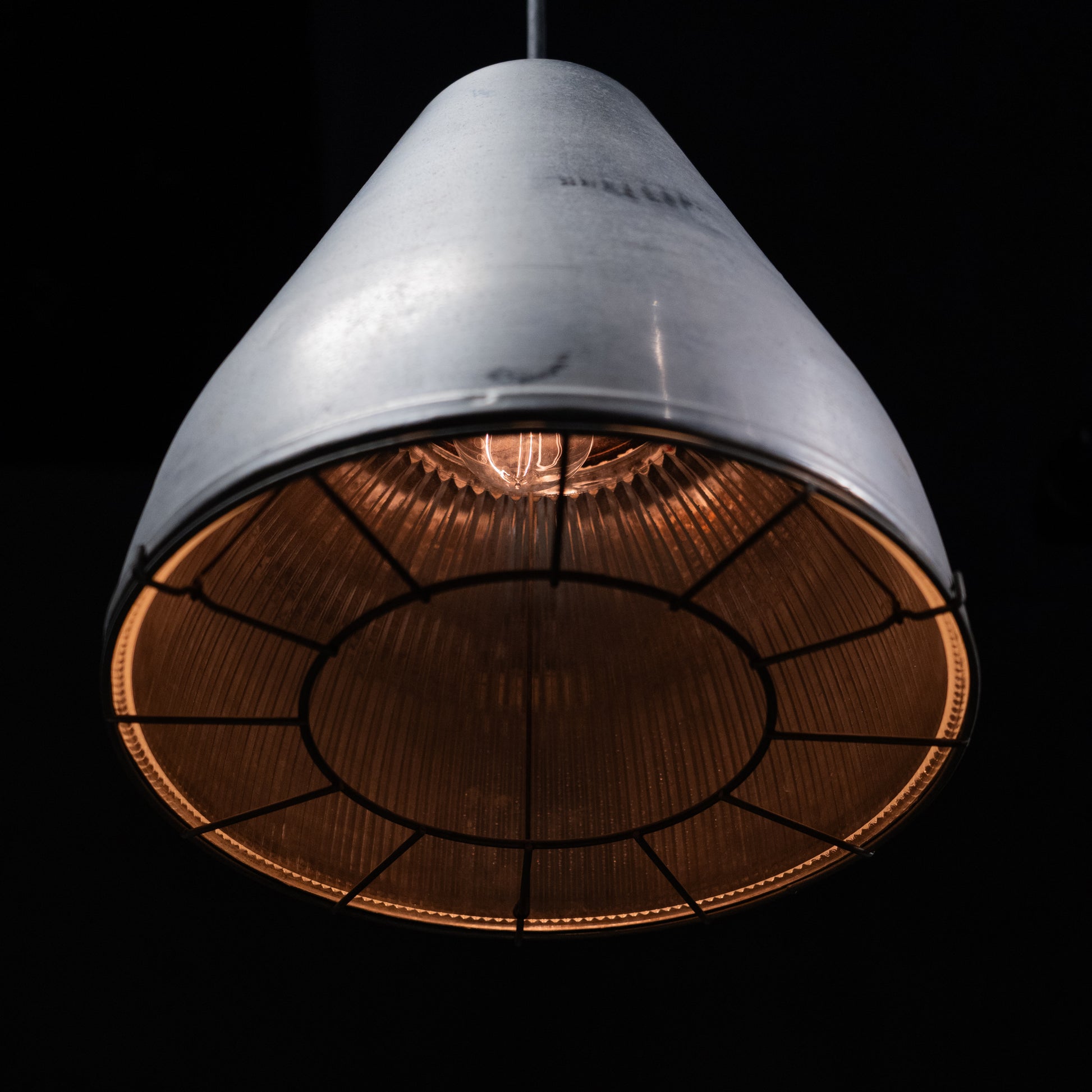 industrial holophane pendants | Scott Landon Antiques and Interiors.