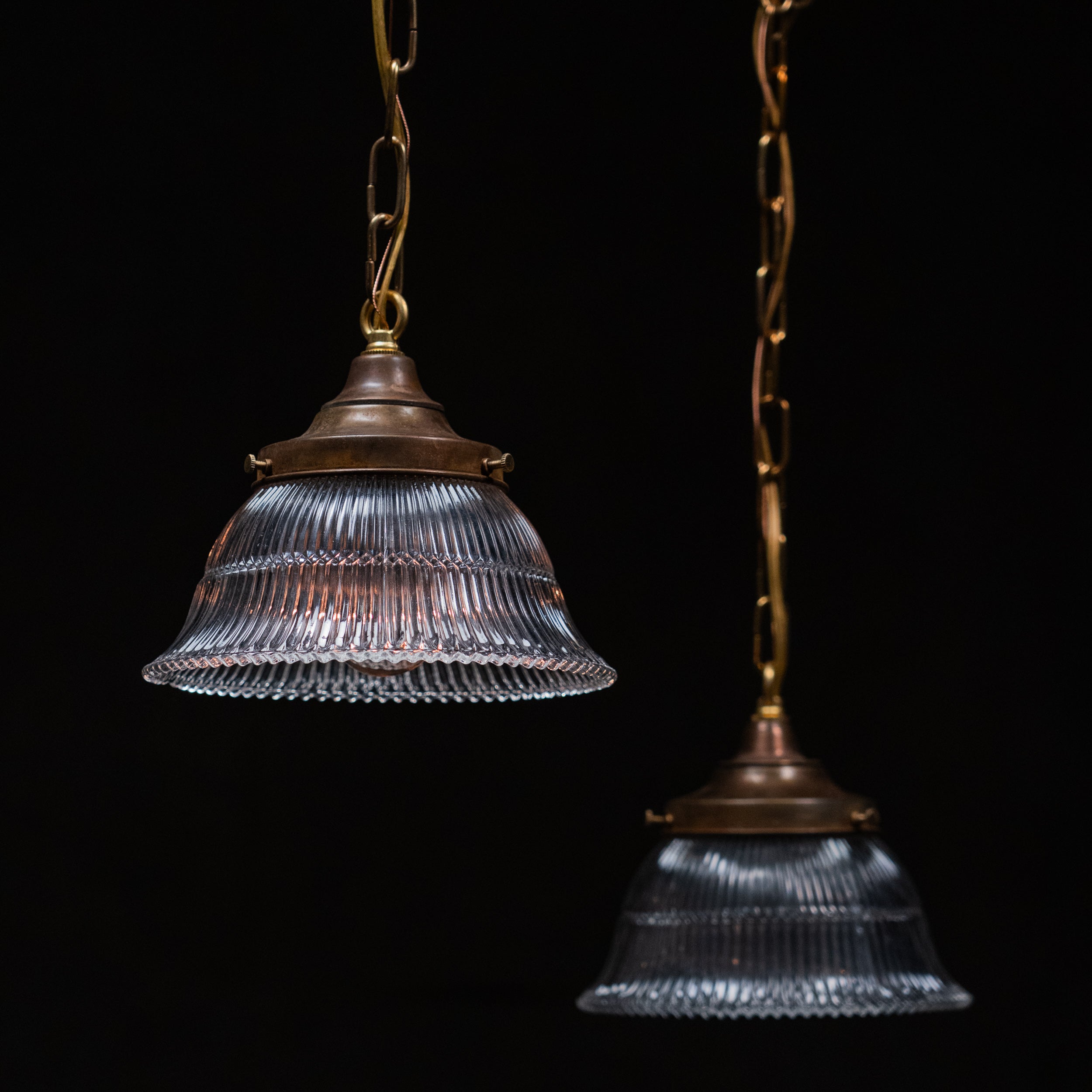 holophane style pendants | Scott Landon Antiques and Interiors.