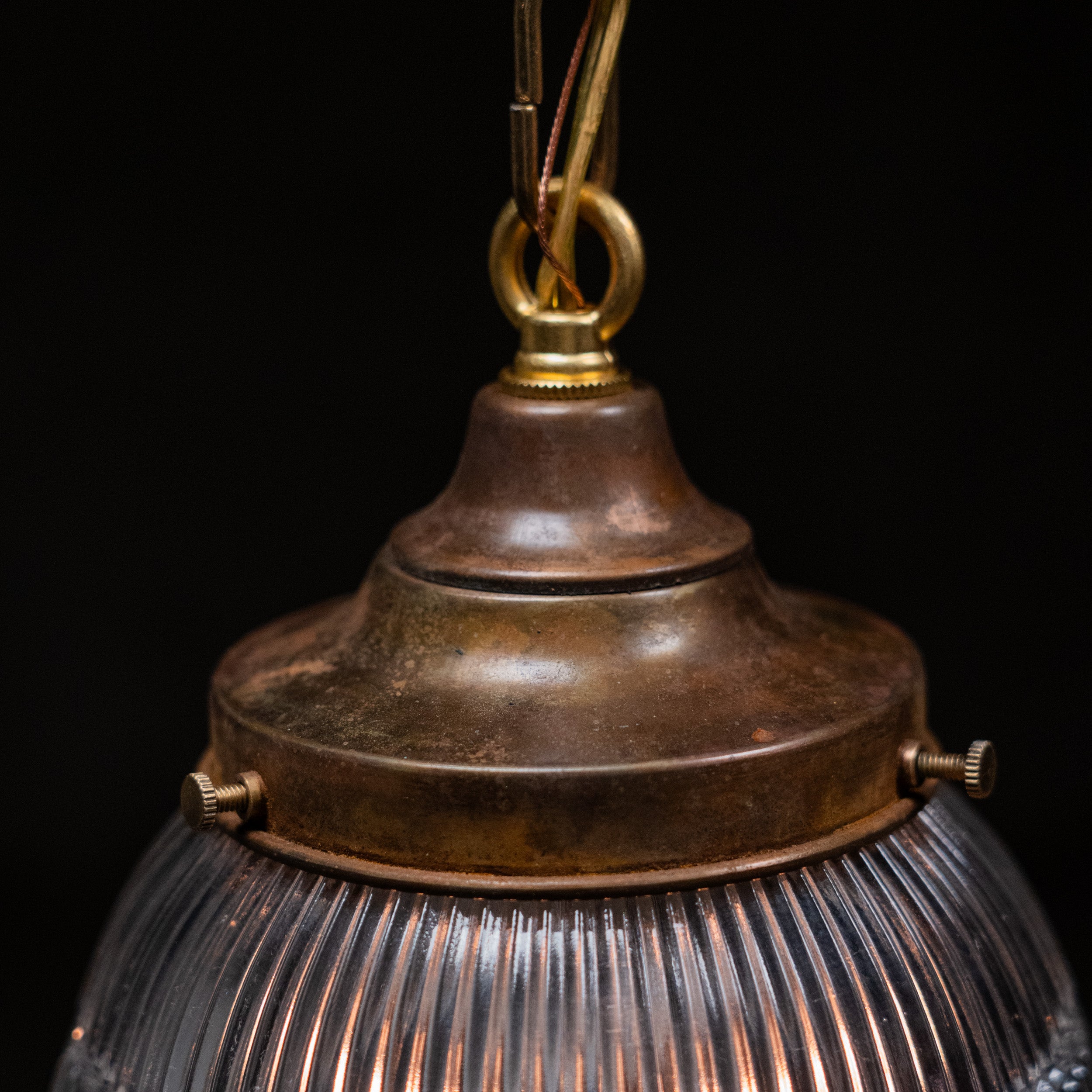 holophane style pendants | Scott Landon Antiques and Interiors.