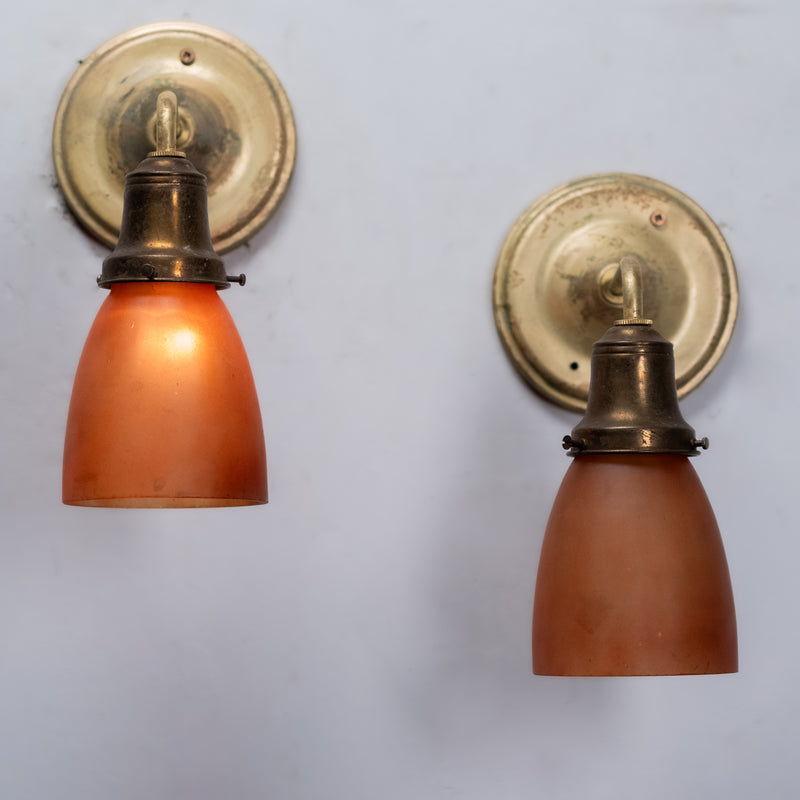 amber shade brass sconces | Scott Landon Antiques and Interiors.