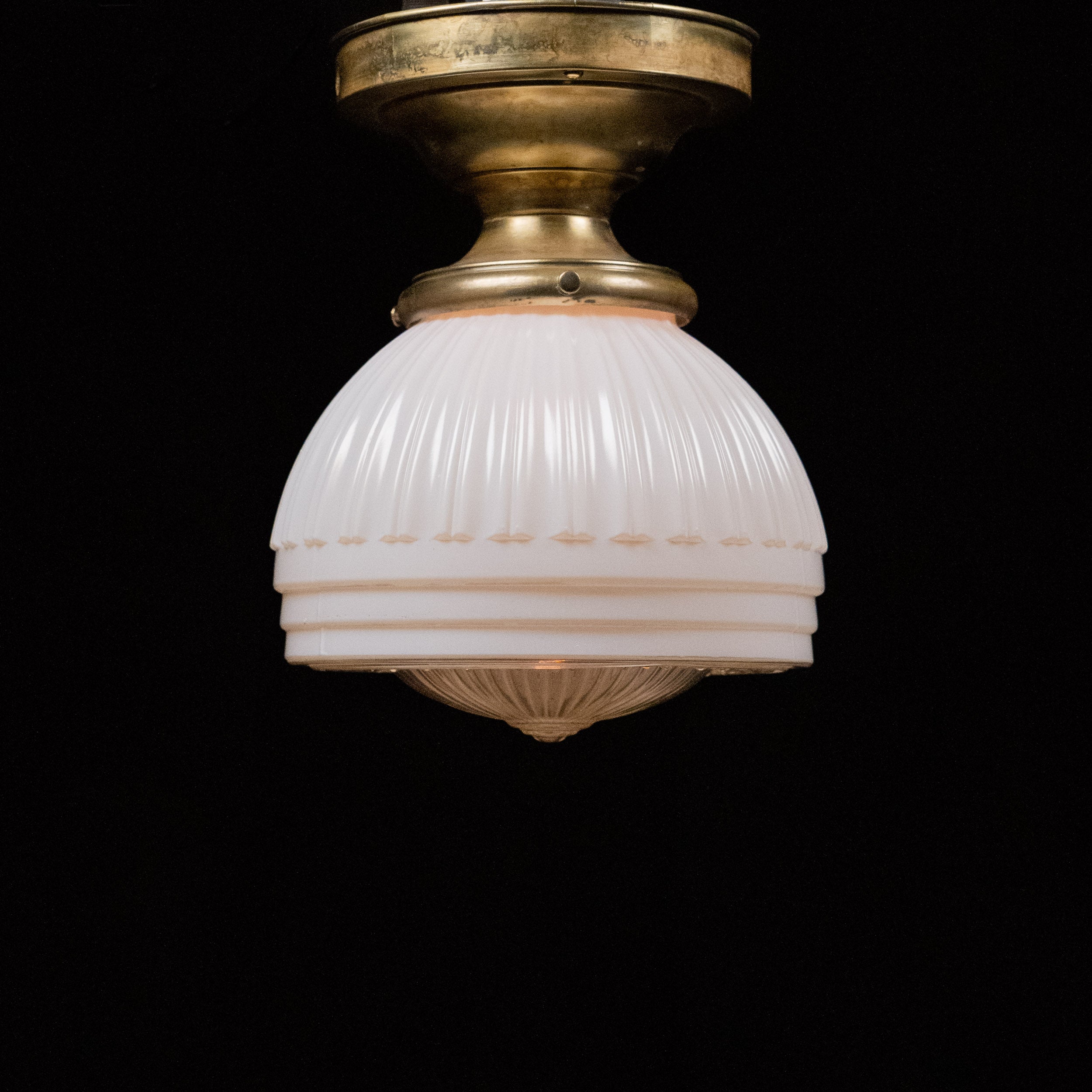 1920 Brass Art Deco Style Flush Mount Light Fixture