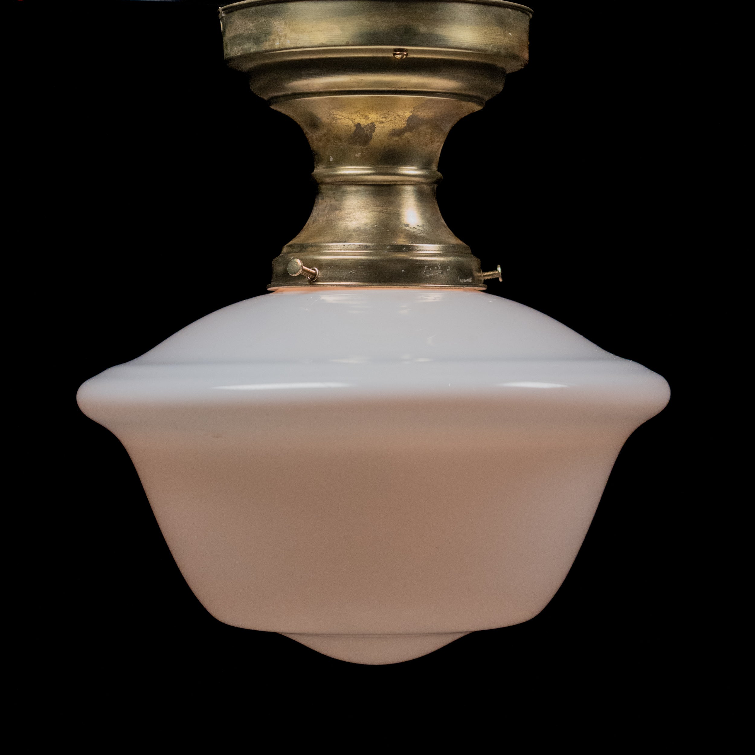 1920 Brass Flush Mount with Milk Glass Shade