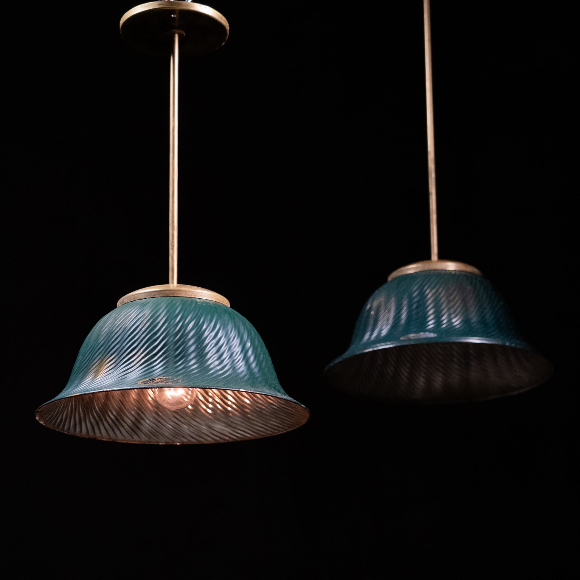 mercury shade brass pendants | Scott Landon Antiques and Interiors.