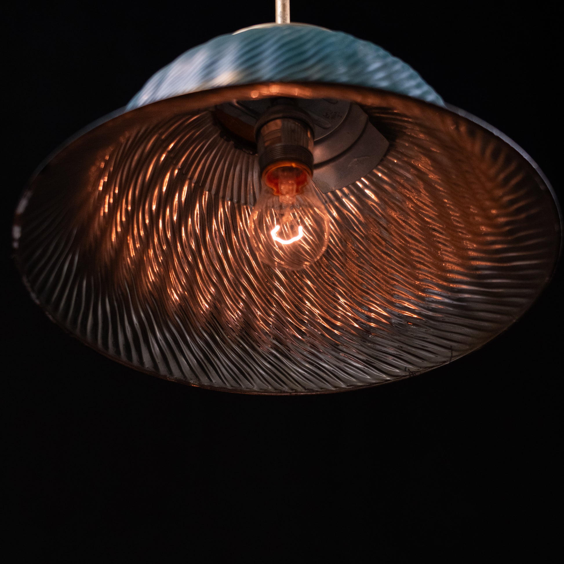 mercury shade brass pendants | Scott Landon Antiques and Interiors.