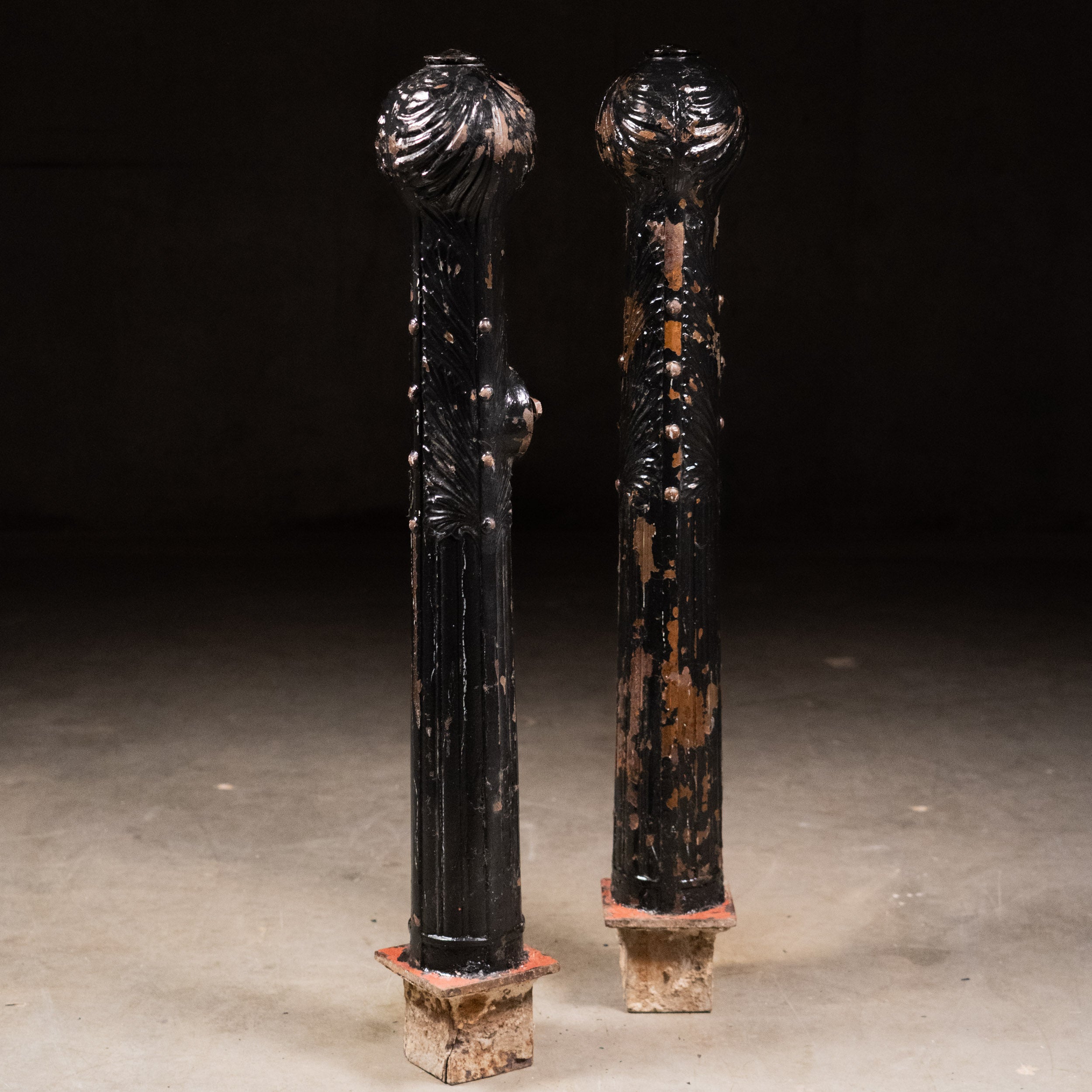 1890 Exceptional Pair of Cast Iron Step Post